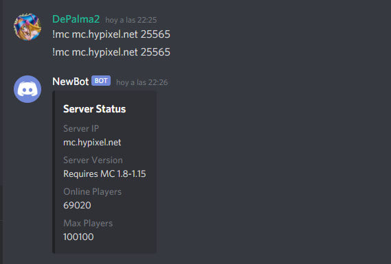 Add Minecraft server status Discord Bot