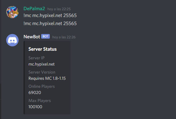 I made a bot that shows the live status of our minecraft server through the  bot status and game : r/discordapp