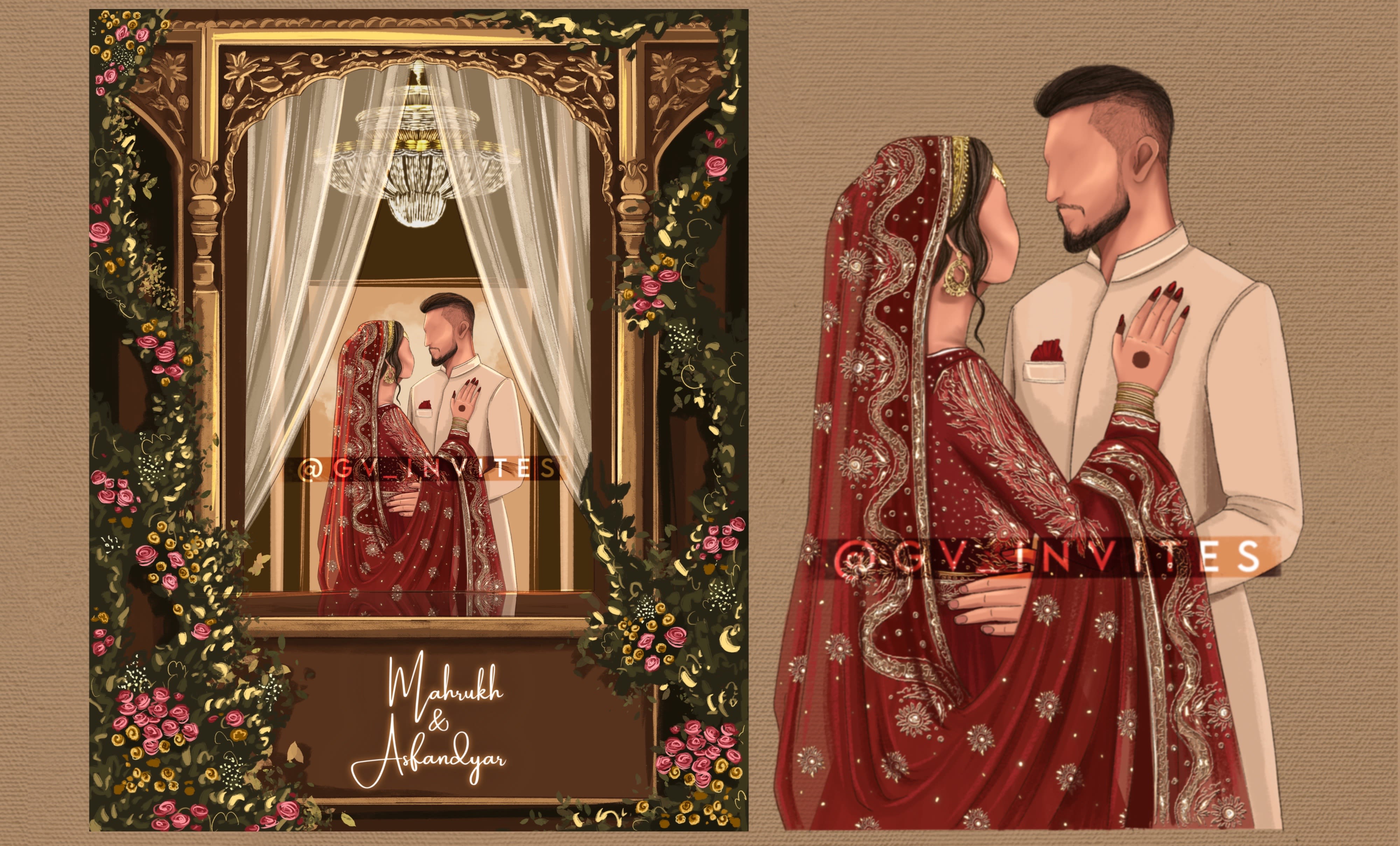 Make customized wedding invitation card with couple cartoon by Rayhahabib22  | Fiverr