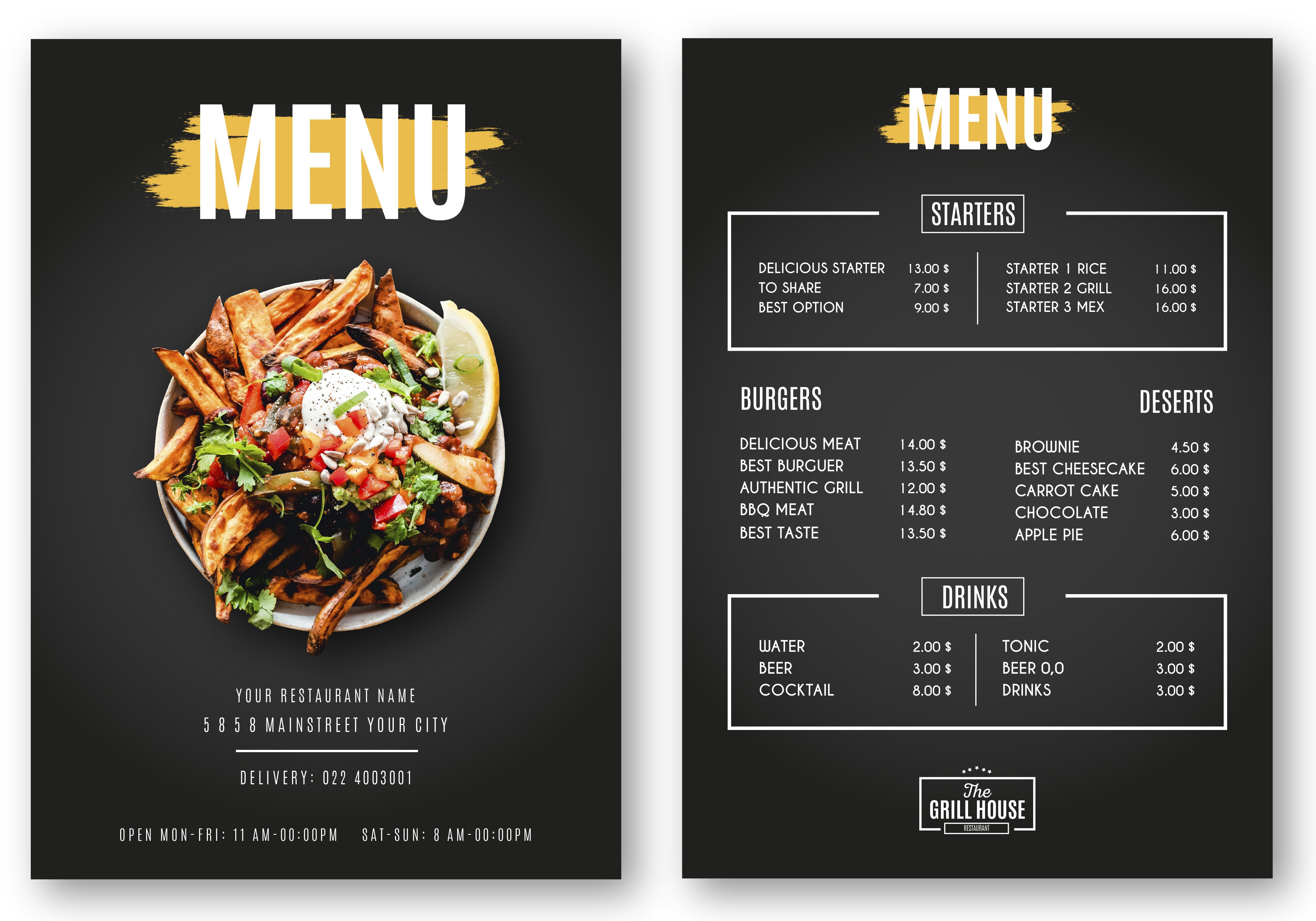 menu card design restaurant menu design templates free download