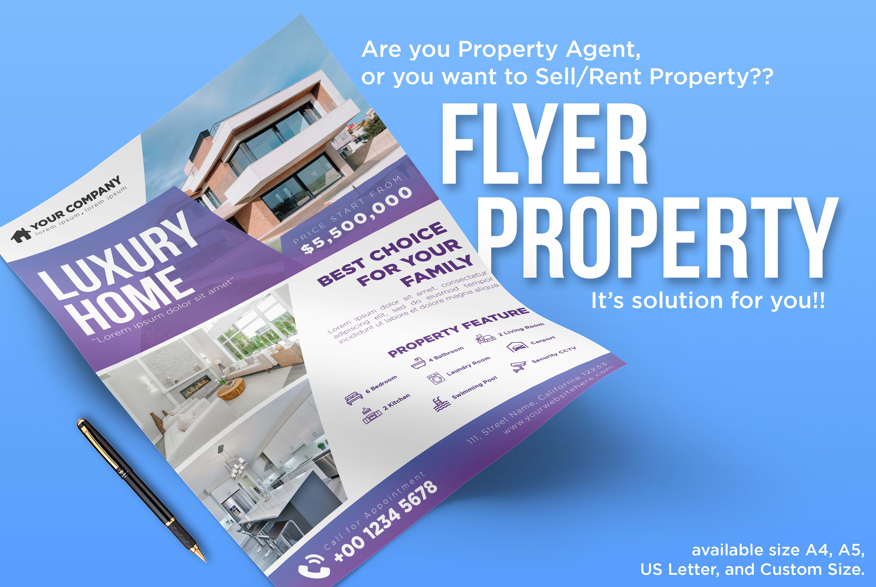 Design flyer property agent, property sale, rent property by Graphicidn | Fiverr