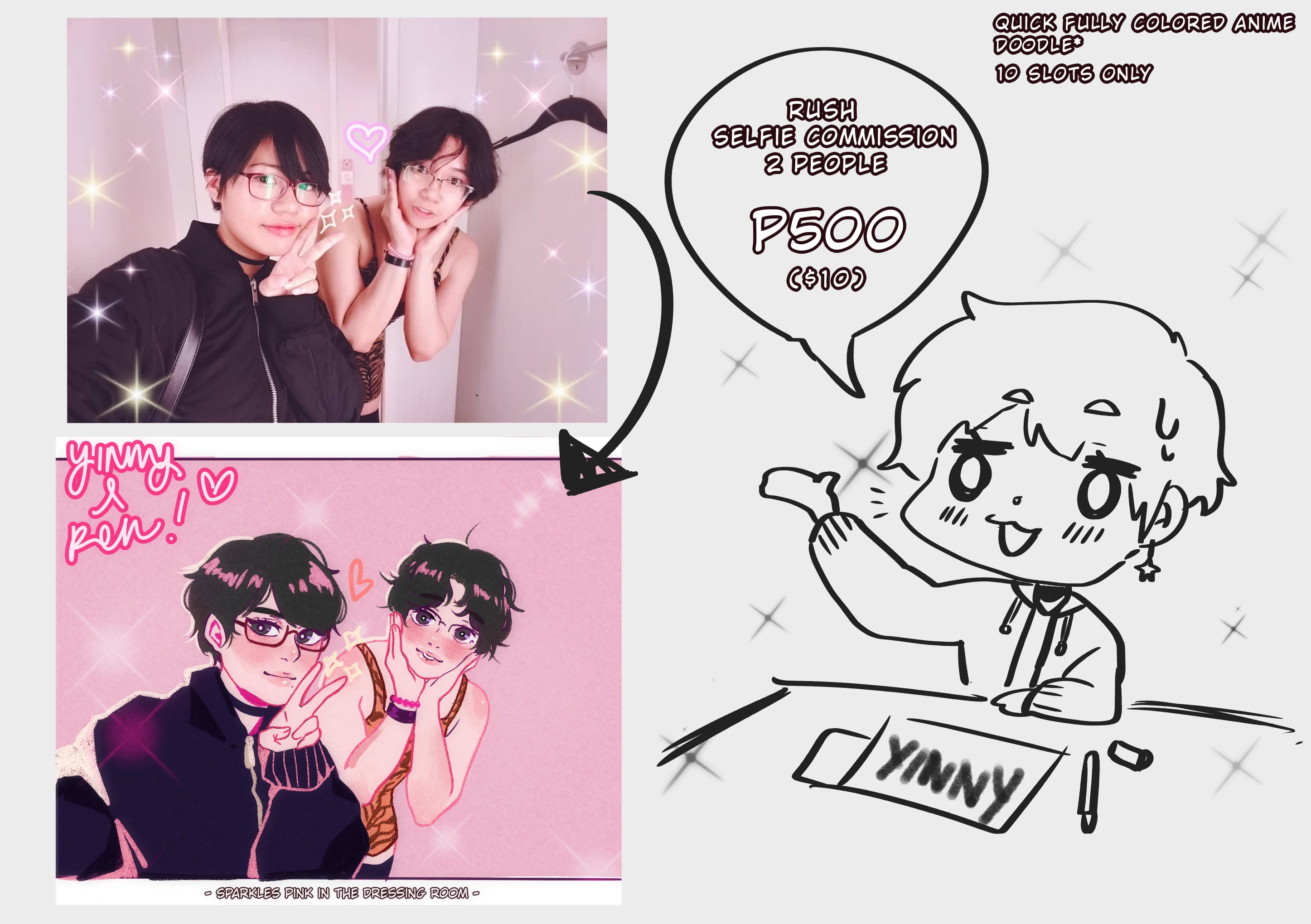 Draw couple selfies 90s anime style by Yinnytea | Fiverr