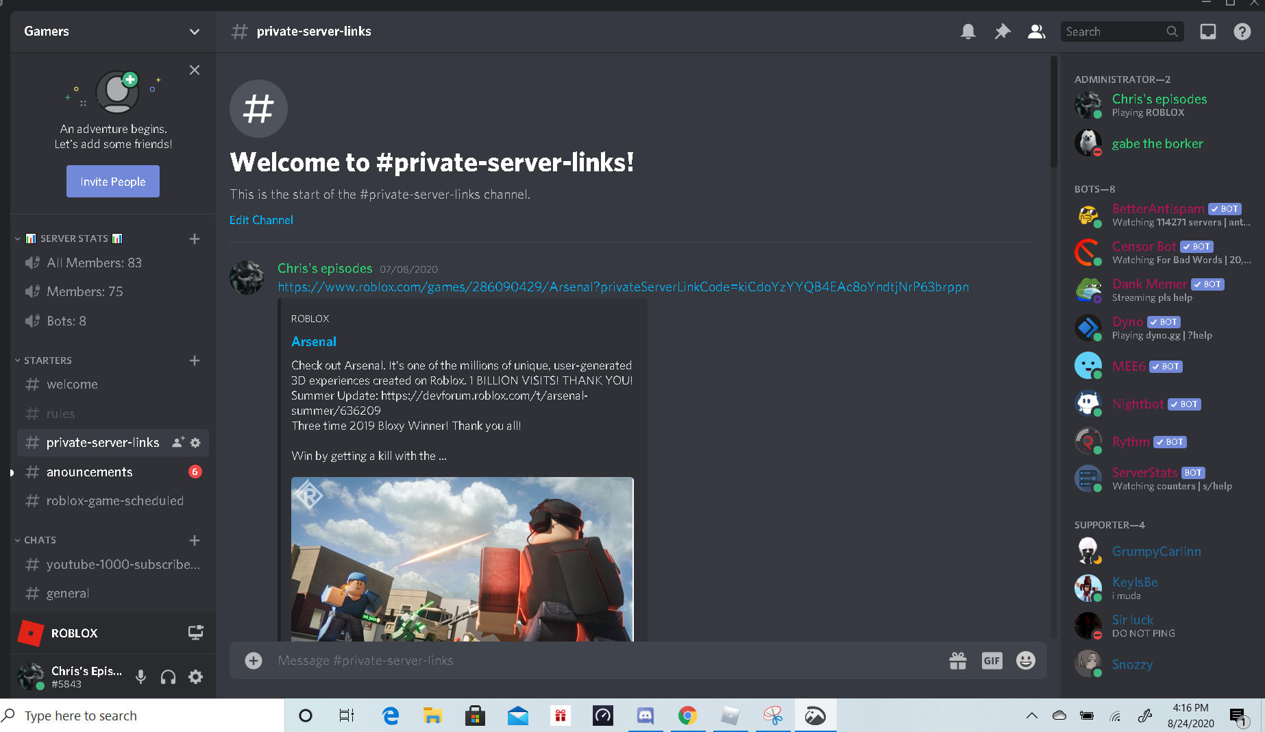 Make A Discord Server For You For Youtube Twitch By Christophers416 - roblox private server discord