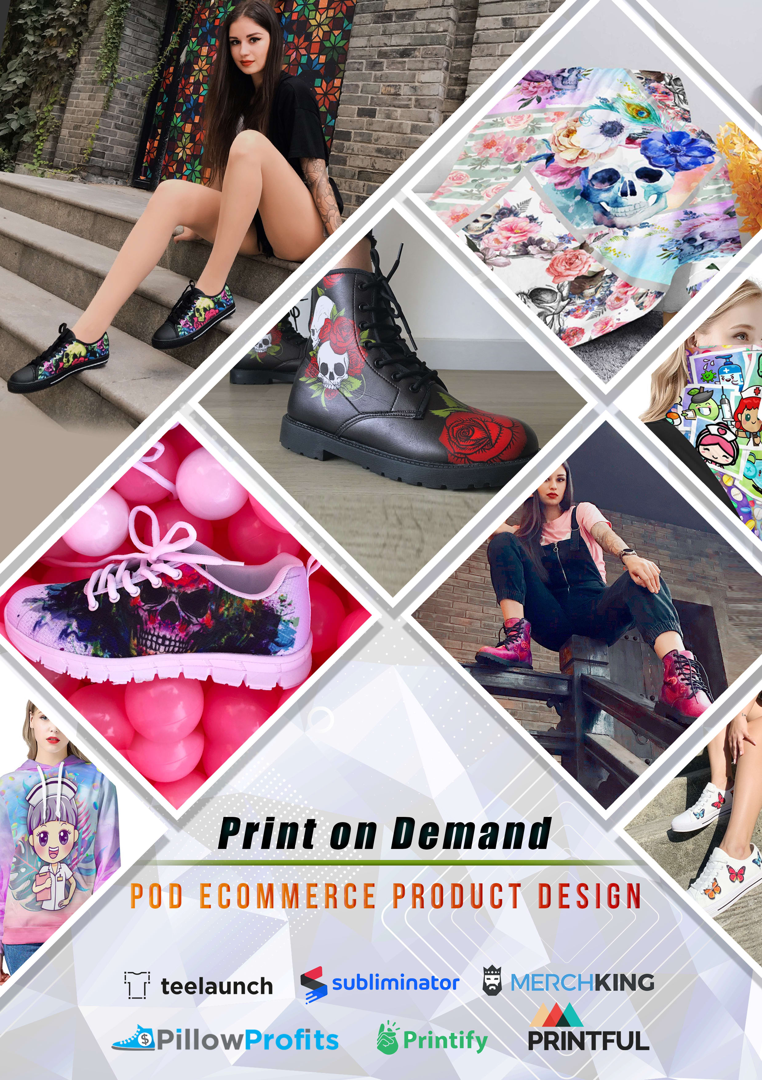 do custom and trendy design for shoes and apparel of any pod platform