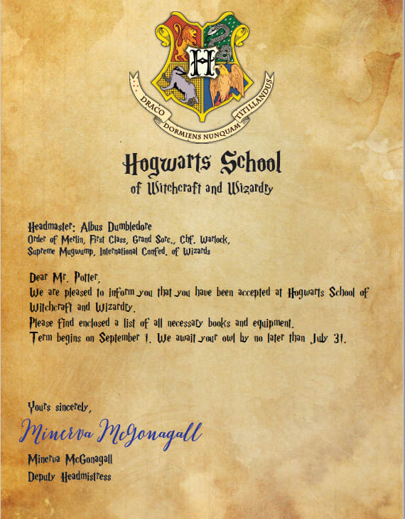 Hogwarts Harry Potter Ticket Invitation