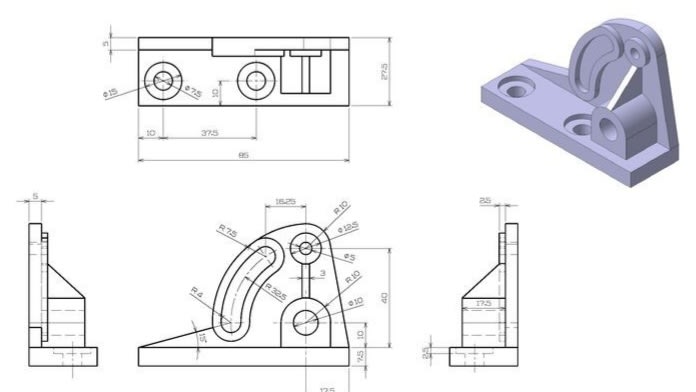 Disegni cad 2d di parti meccaniche, strumenti medicali ecc