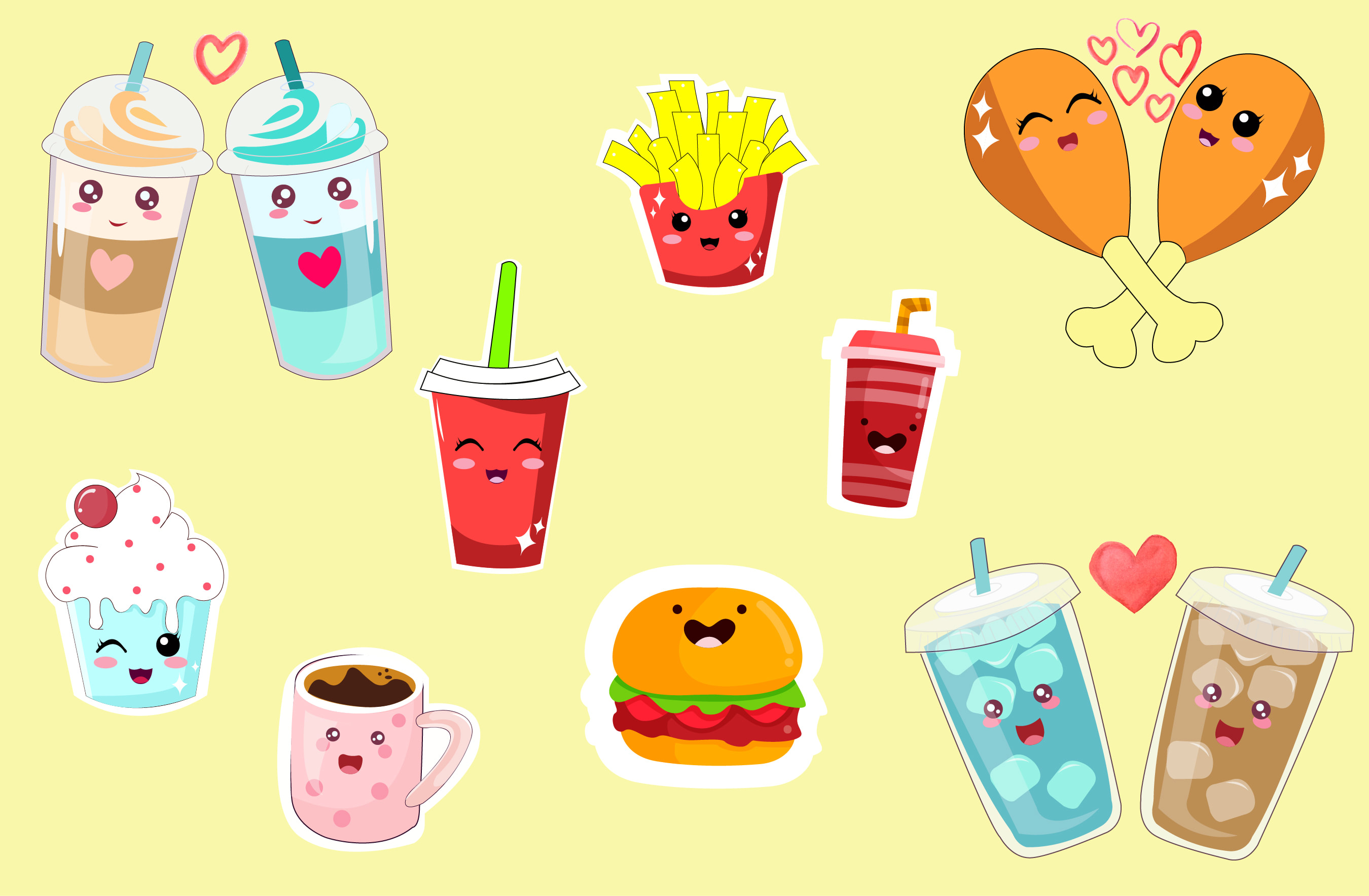 Design cute food stickers, emojis, character by Haniyafakhir | Fiverr