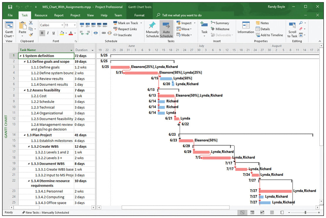 ms project gannt chart