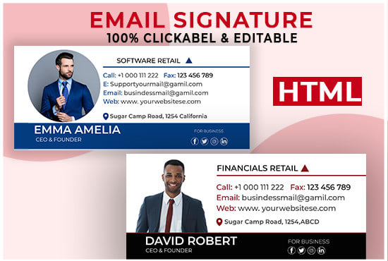 Create a clickable html email signature animated gif for outlook,gmail, mac  mail by Evelyn_webxpert