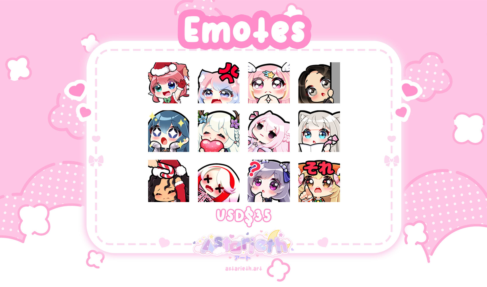 Cute Chibi Girl Twitch Discord Emote Pack set 2 Gaming Streamer