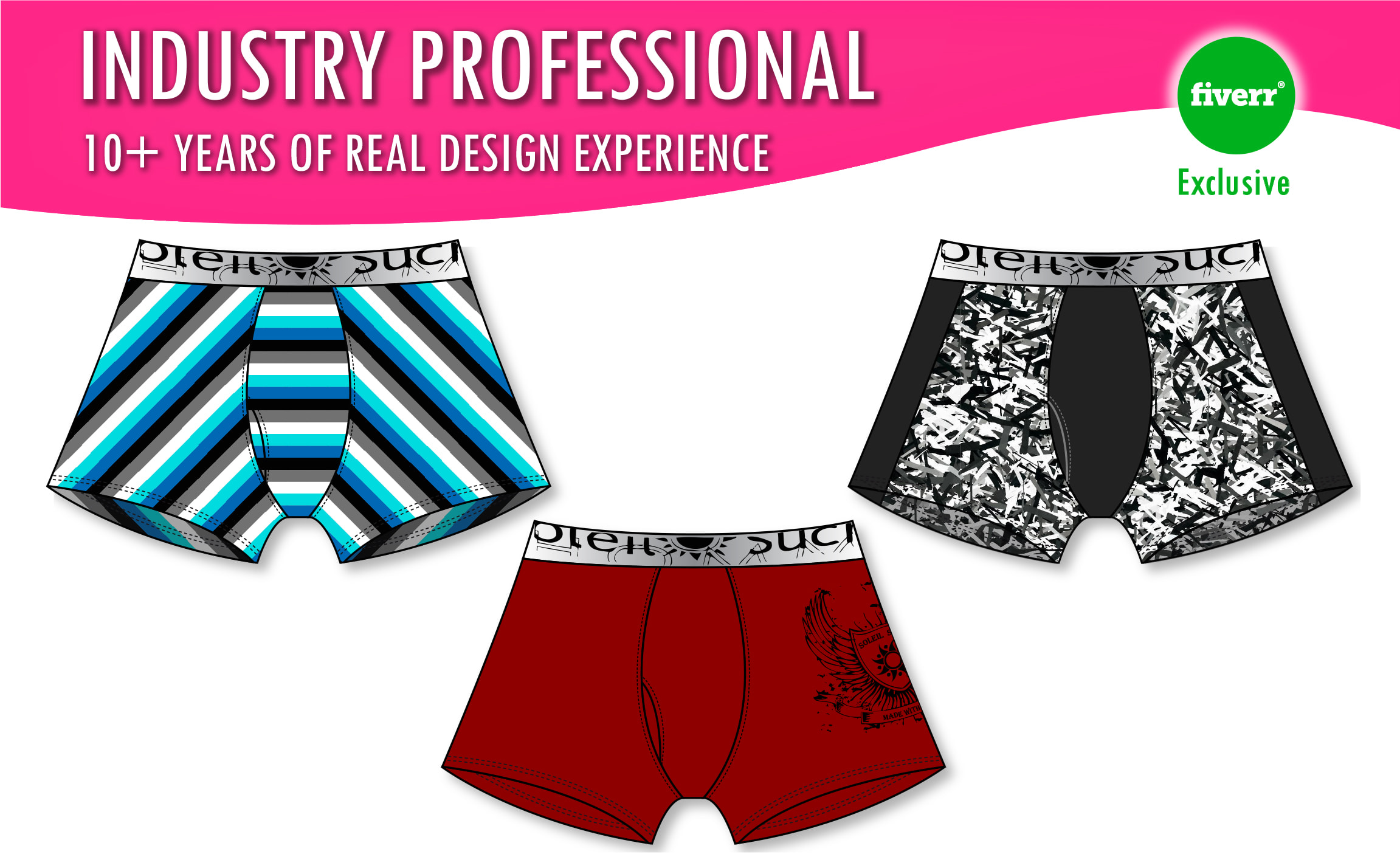 Design men underwear boxer brief cad sketch and tech pack by