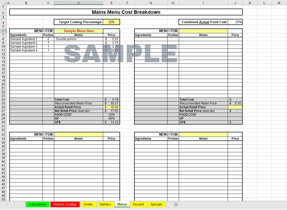Build you a custom food costing template by Sam_cooney  Fiverr With Restaurant Menu Costing Template