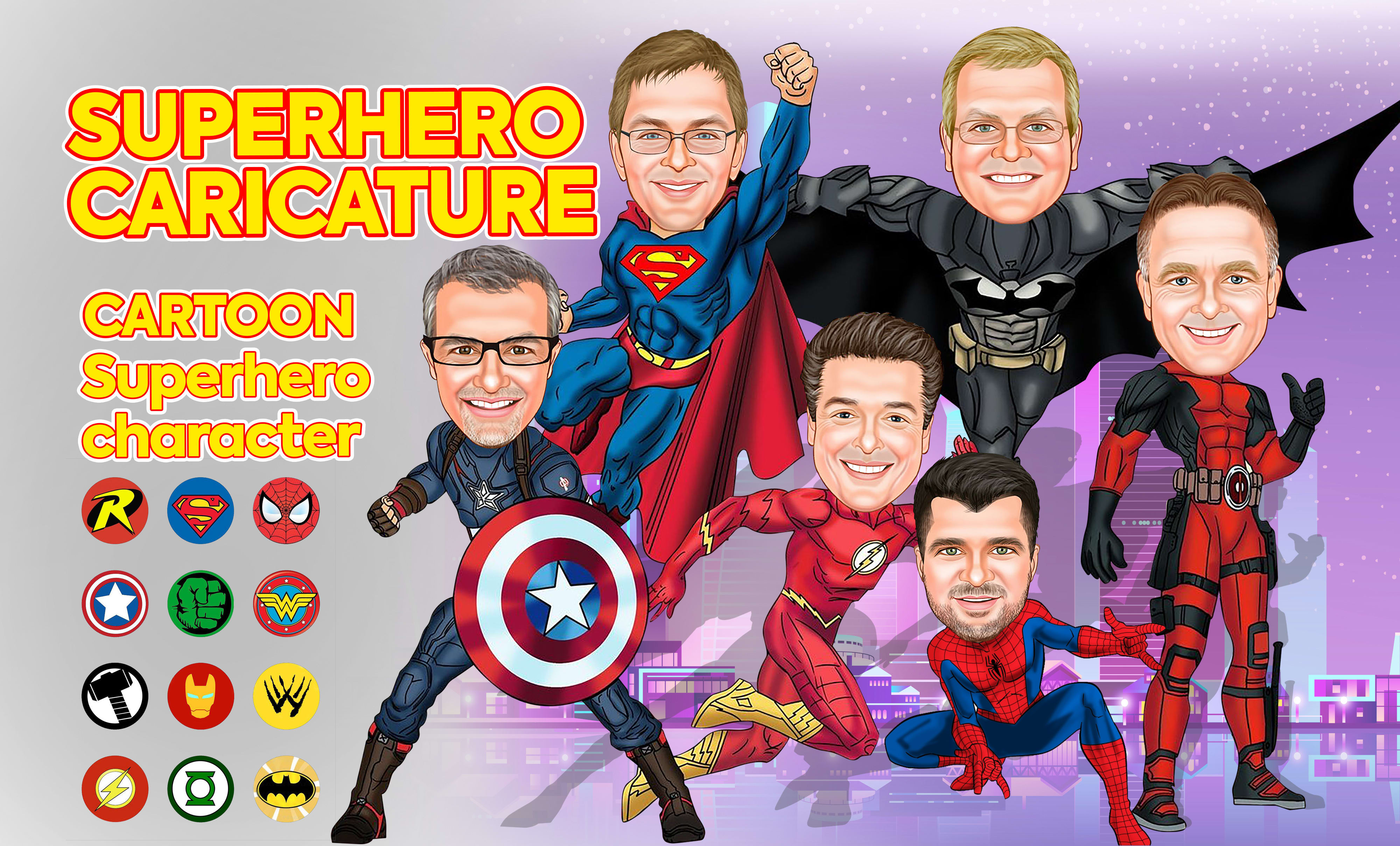 Draw a digital superhero caricature or family caricature by Propixel100 |  Fiverr
