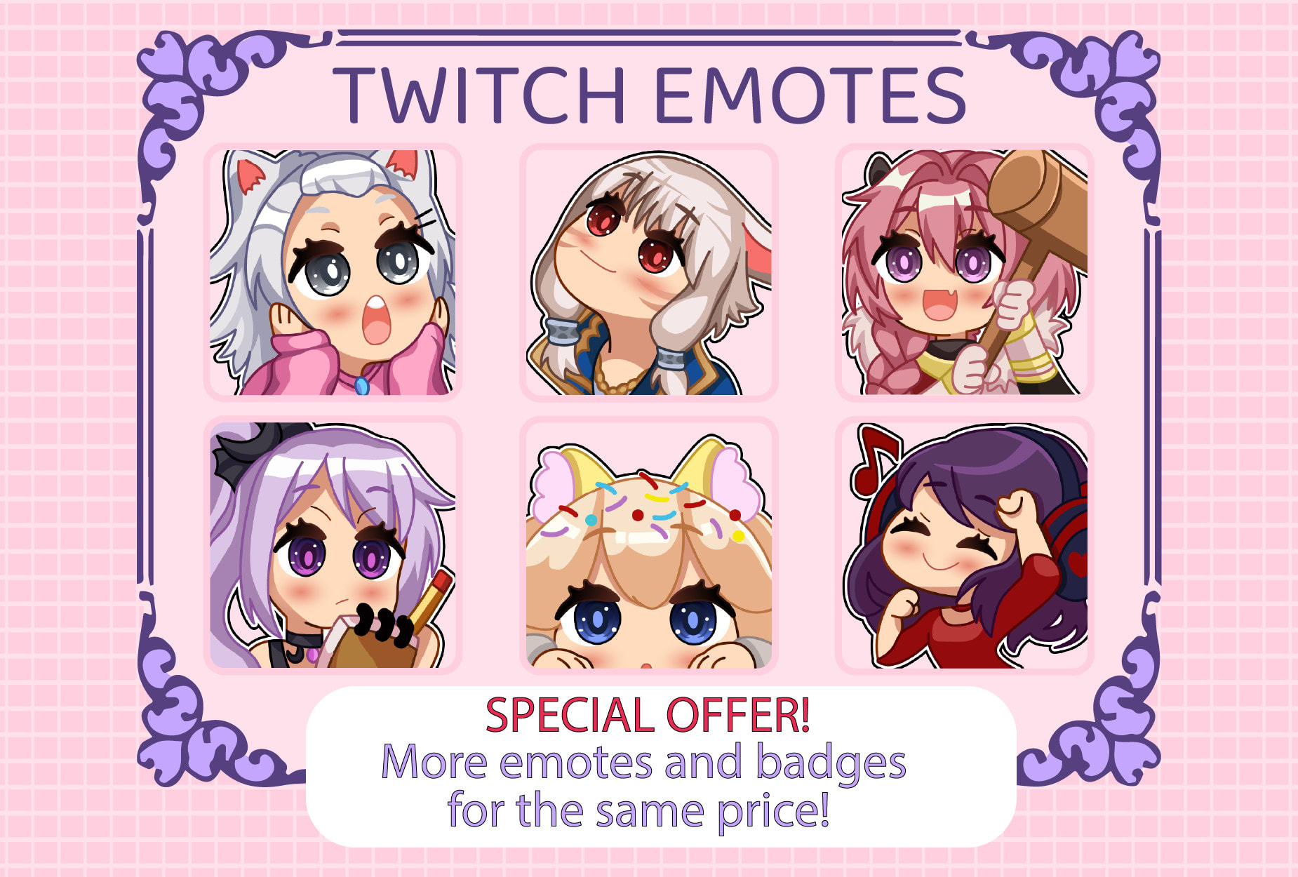 Create custom cute chibi emotes and badges, logo and banners by ...