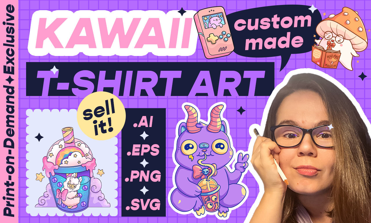 Draw cute kawaii custom made tshirt 