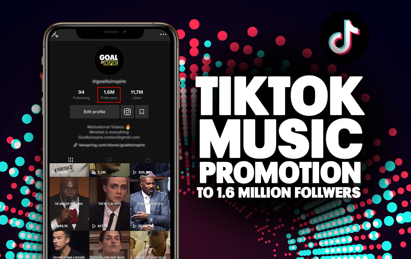 Promote your background music on my 1,7m followers tiktok by Goaltoinspired  | Fiverr