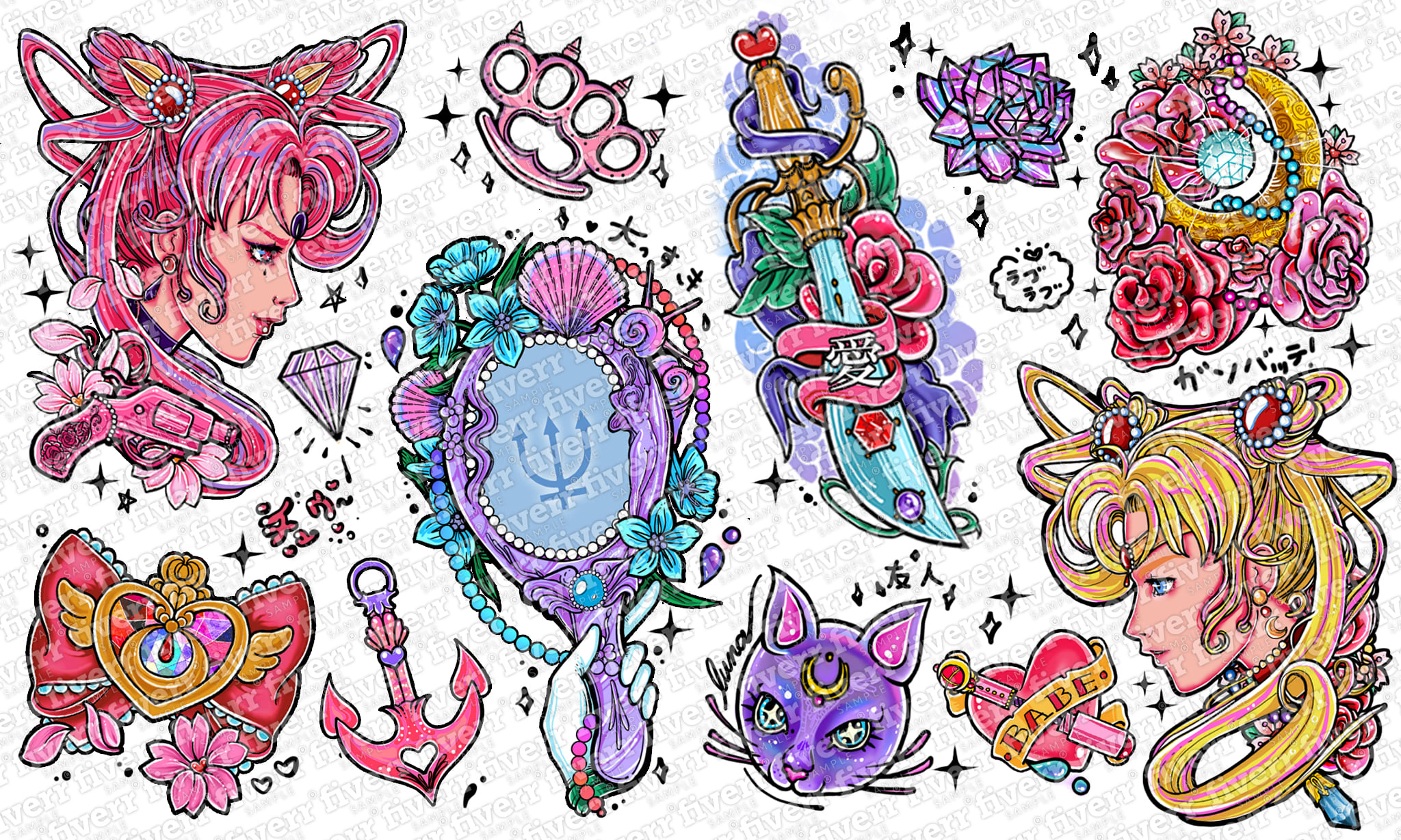 Neo Traditional Halloween Tattoo Flash Sheet Poster for Sale by  taramargolis  Redbubble