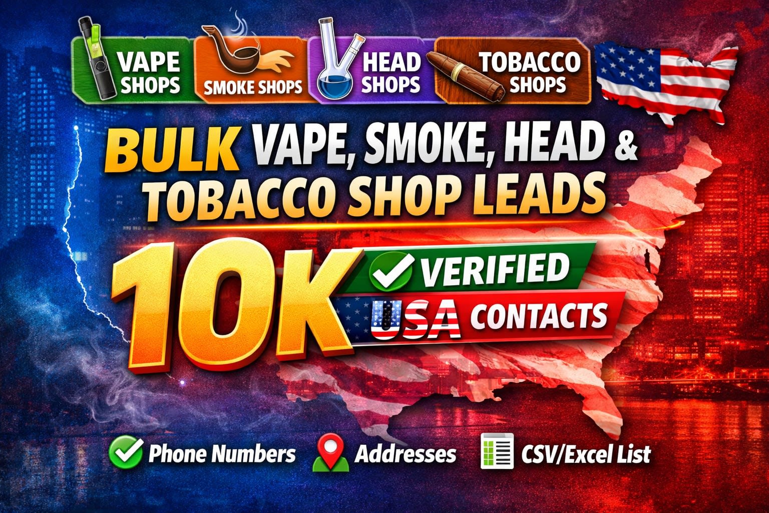 Provide bulk vape, smoke, head, tobacco shop leads 10k usa contacts by  Dipankerbaral