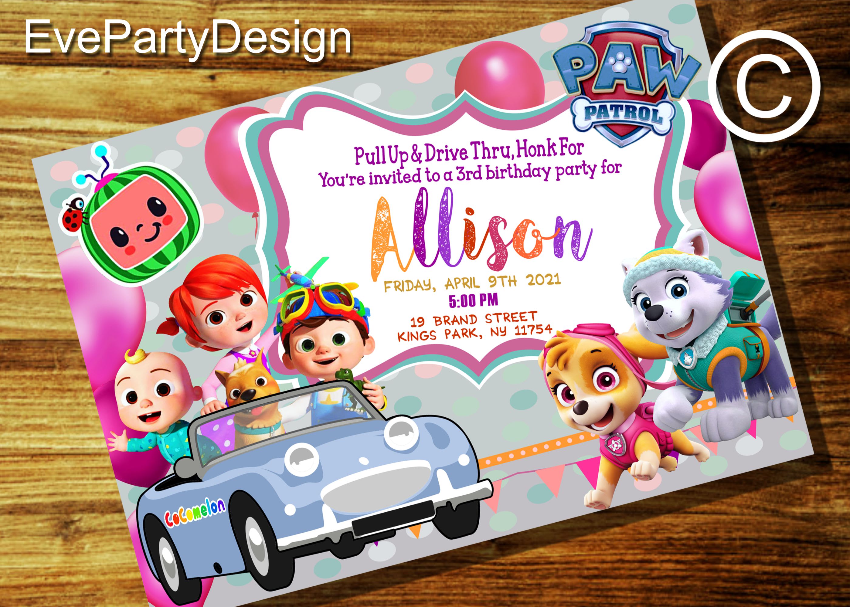 Disegna un invito di compleanno cocomelon per la tua festa per bambini