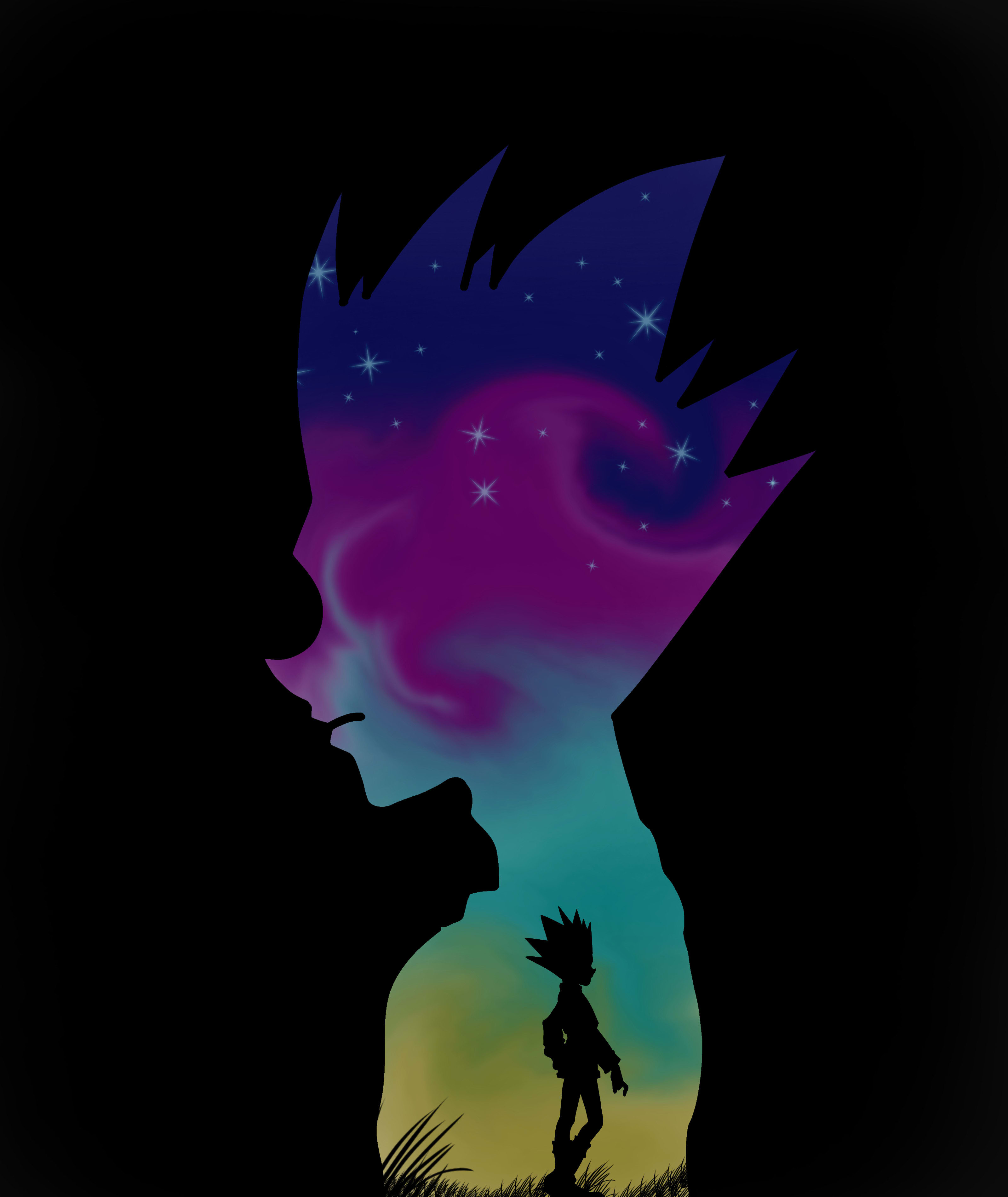a silhouette design of a anime world, sunset design, cute and quirky, black  background by Subaru_sama