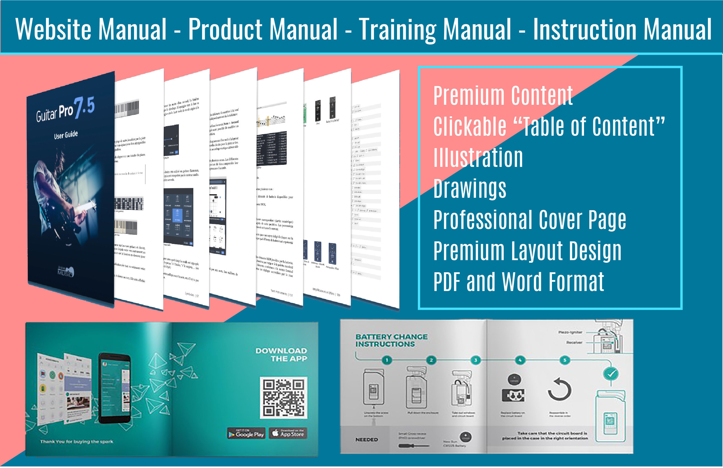 Write design user manual, instruction manual, user guide, product