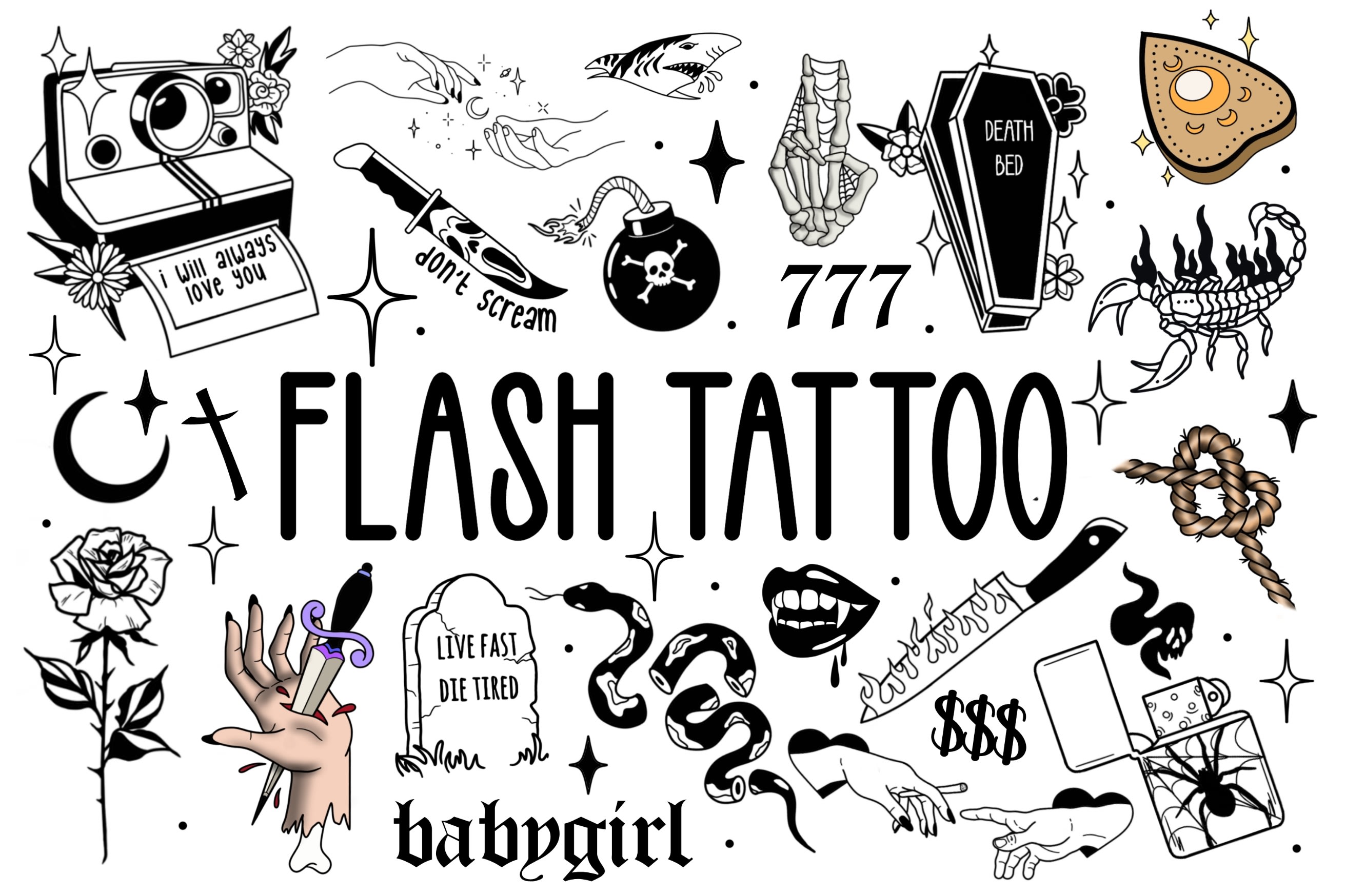 Free Vector  Outline old school flash black and white tattoo design set
