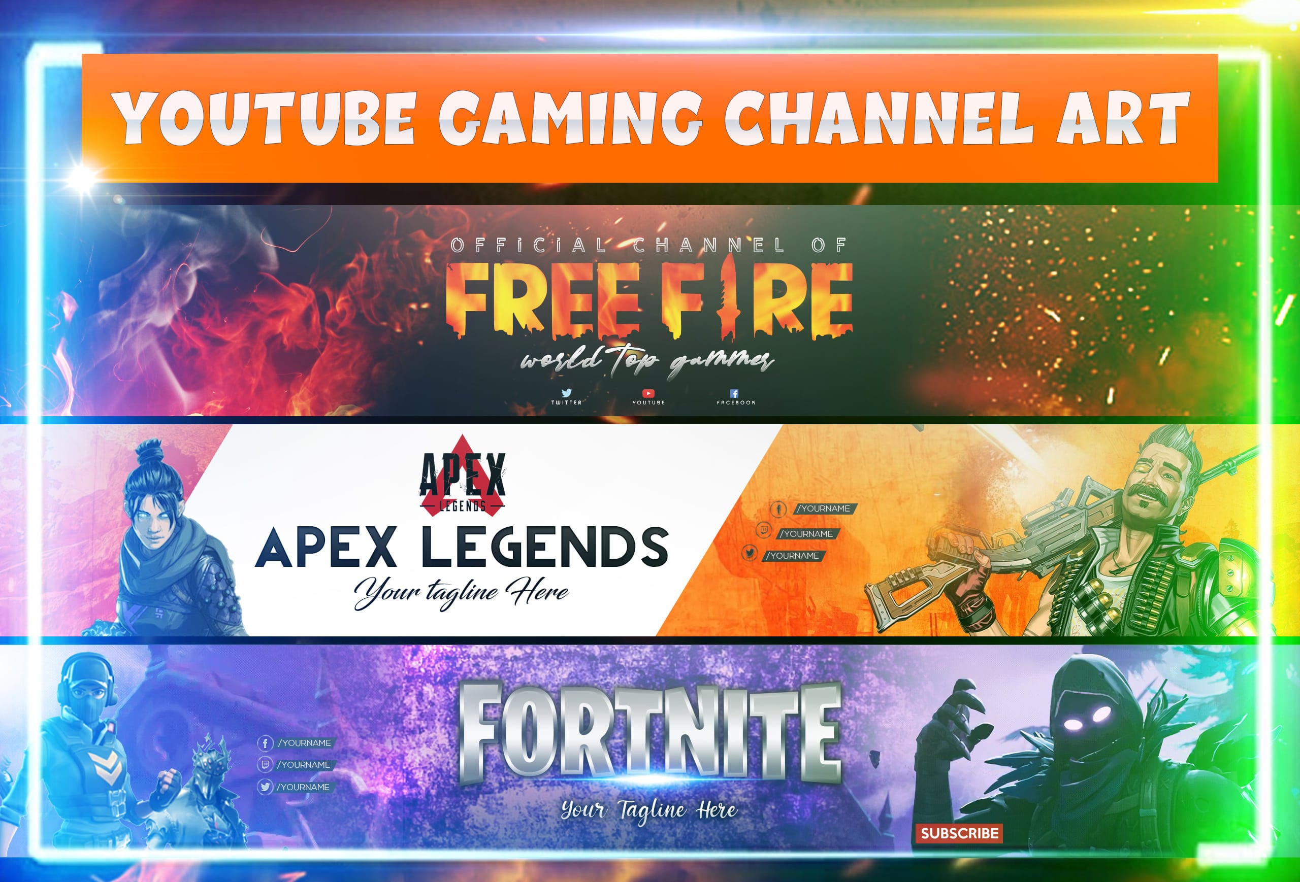 Create Killer Youtube Gaming Banner Twitter Gaming Twitch Overlay Header Design By Graphicsquad62 Fiverr