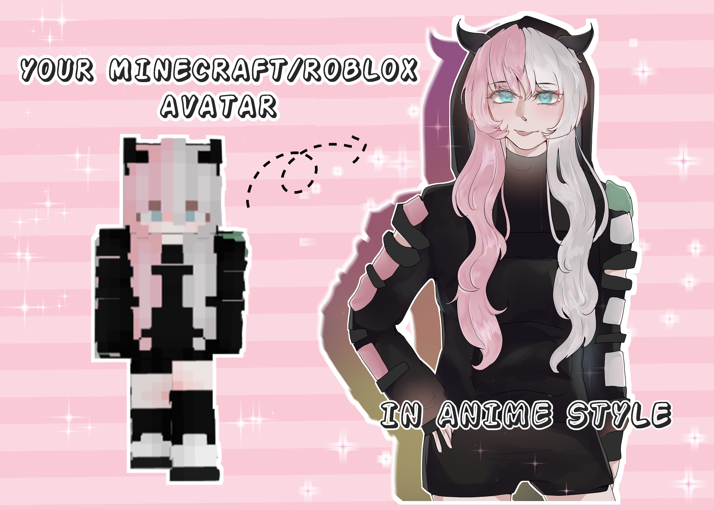 Draw your minecraft skin, roblox avatar into anime style by