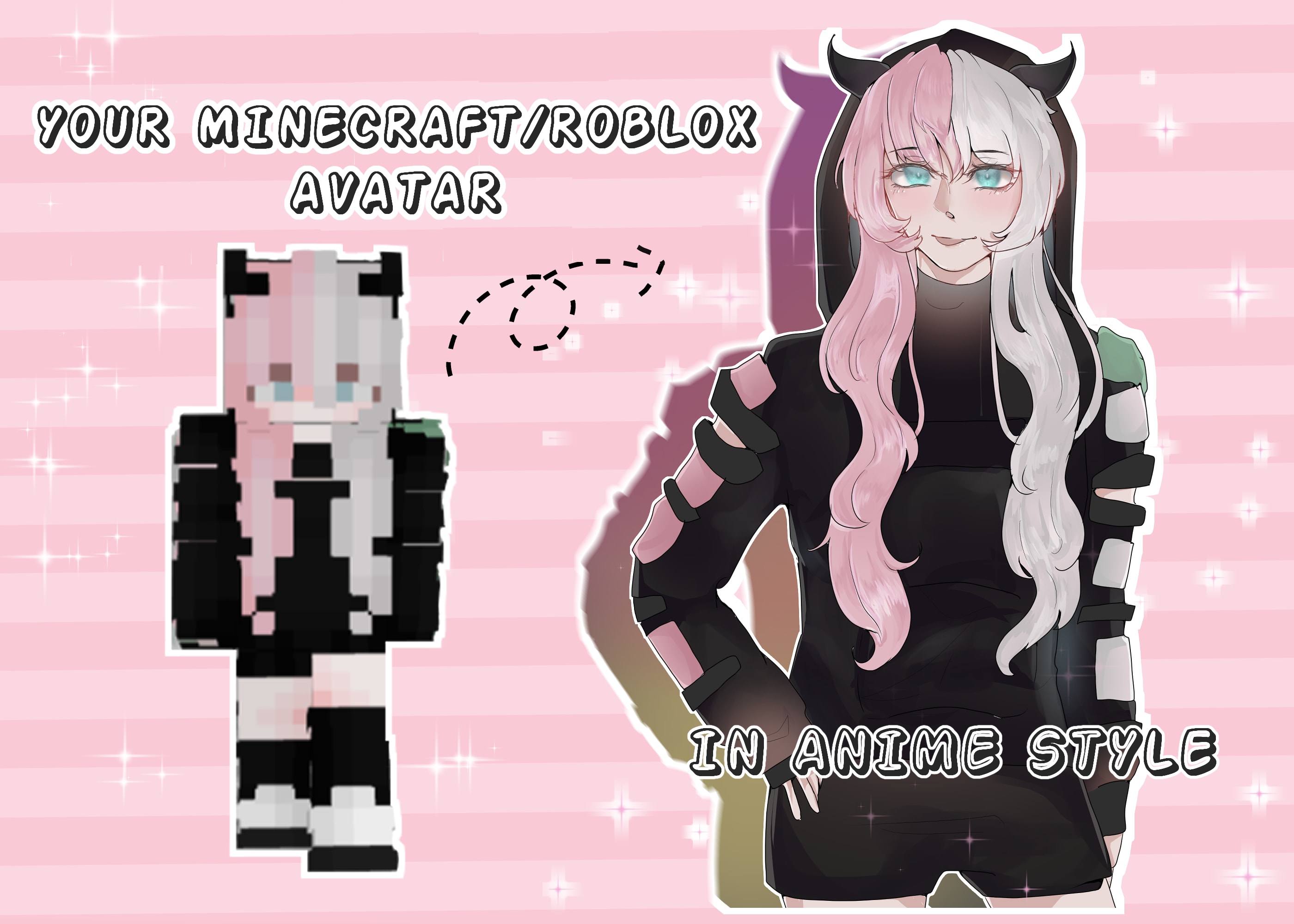 Draw your roblox, mc or any character in my anime artstyle by Notevenakat