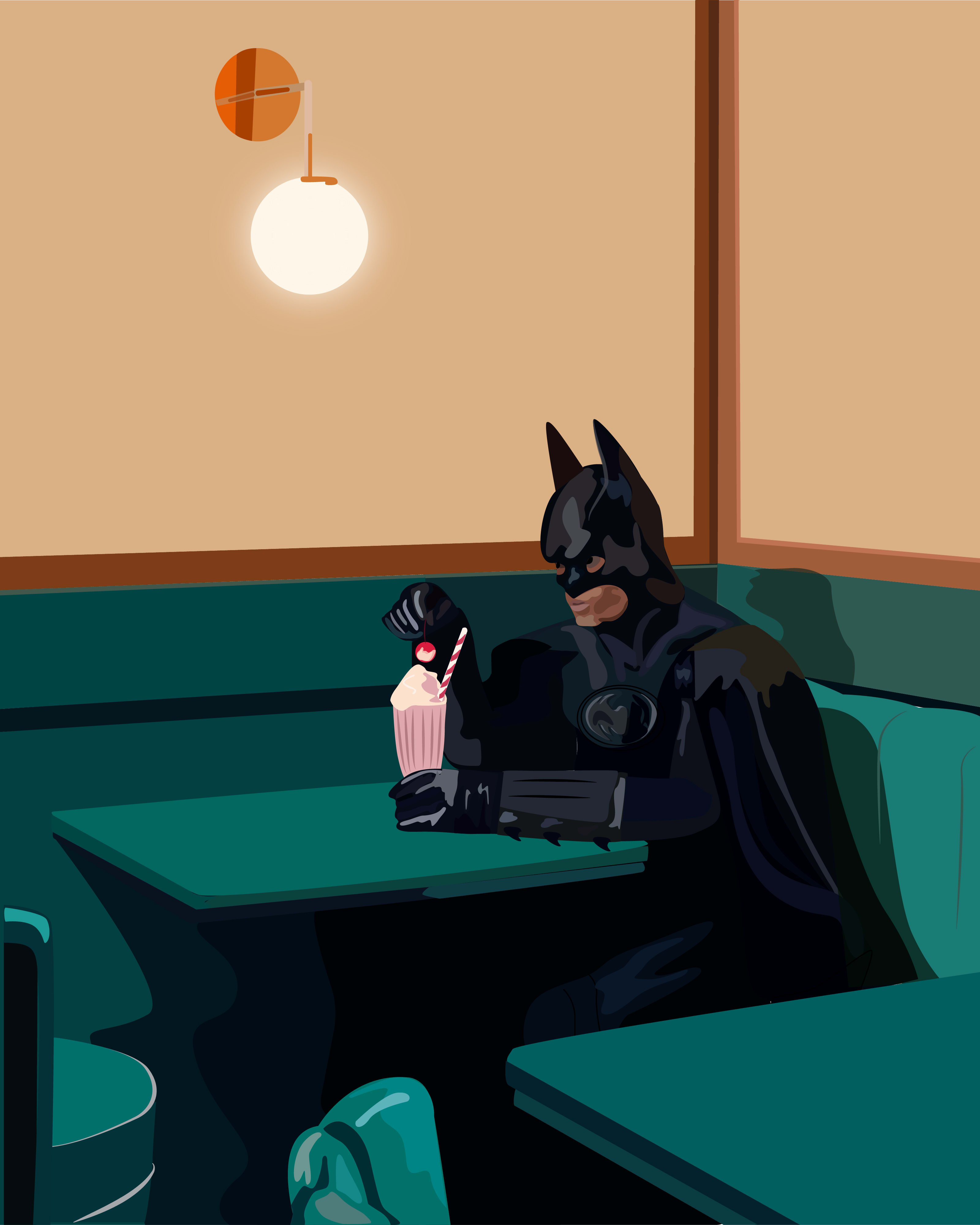 Flat illustration of batman superhero in cafe by Daryna_art | Fiverr