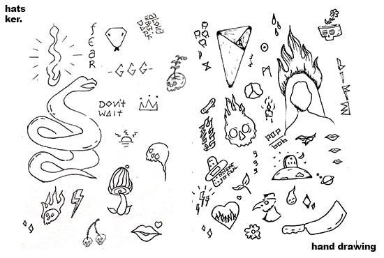 Draw an aesthetic sticker and tattoo design in my style by Hatsker