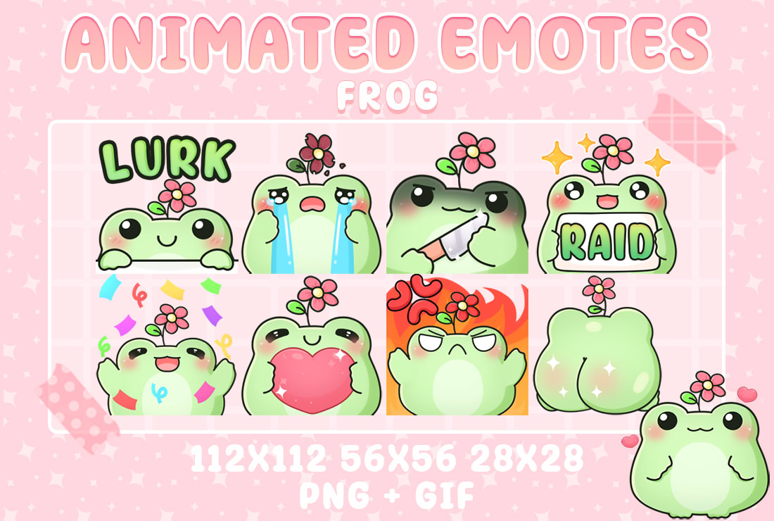 Kawaii Animated Frog GIF Twitch Discord PNGtuber, Vtuber, Emote for Stream