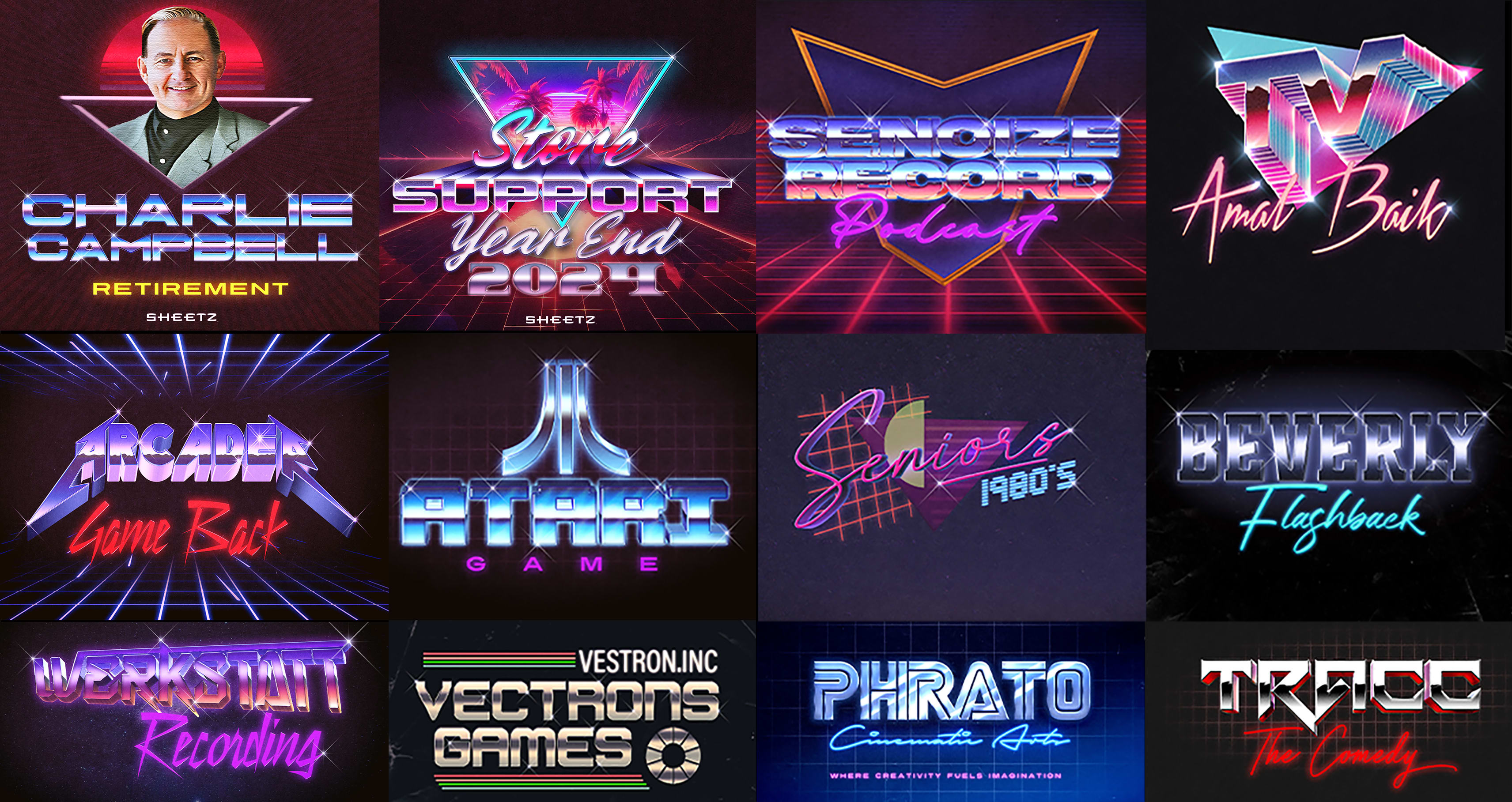 Design retro 80s synthwave 3d logo creations by Adanstudio