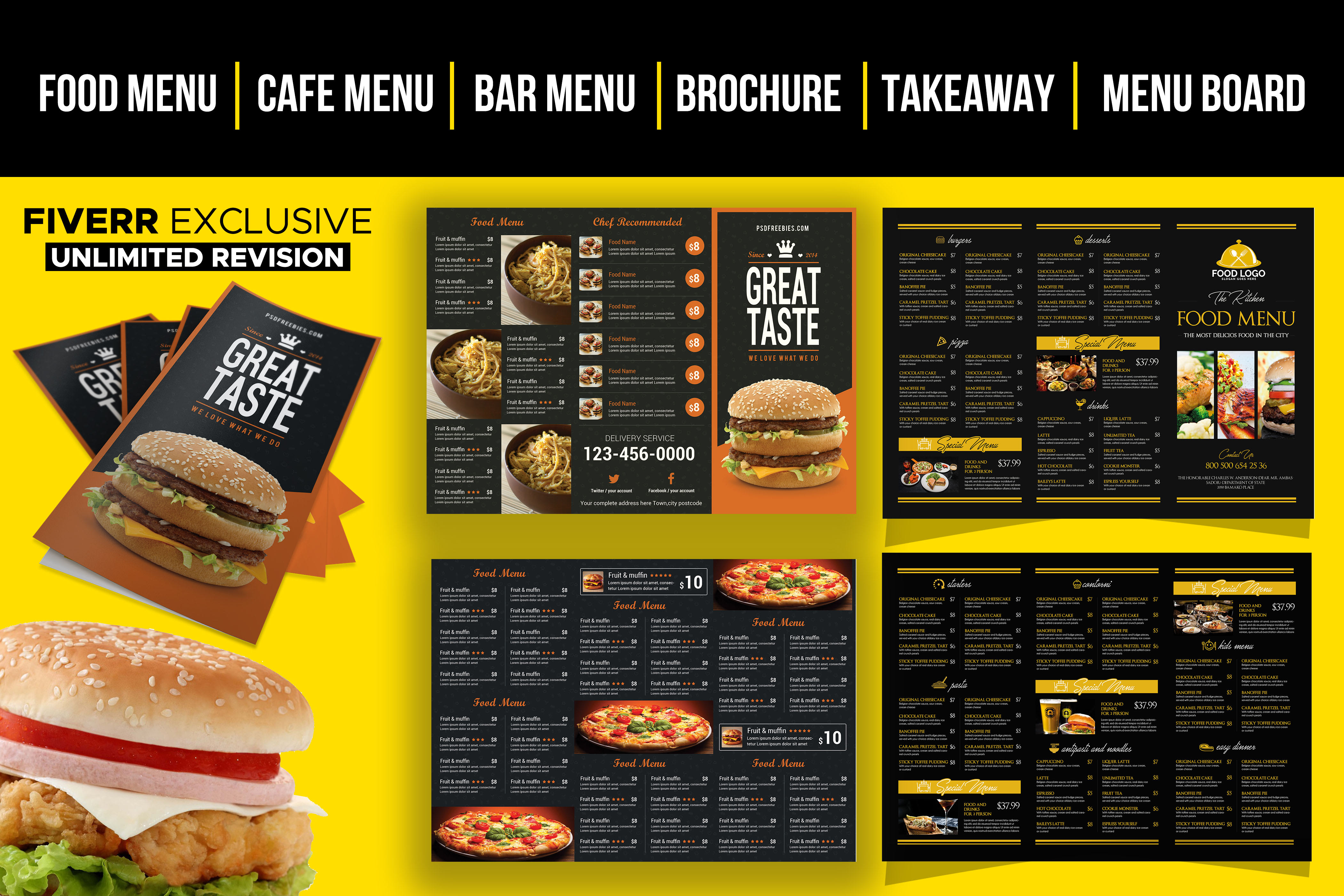 do awesome food cafe bar menu card takeaway brochure menu board design