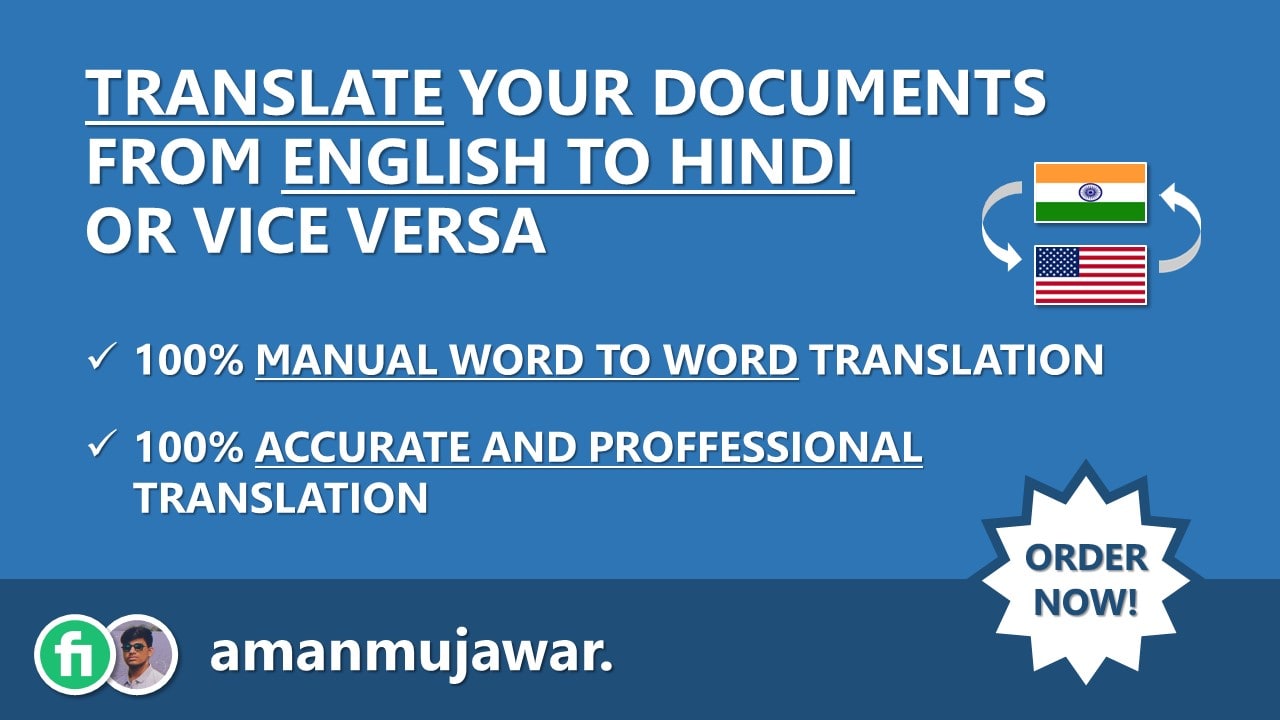 Translate english to hindi and vice versa by Amanmujawar   Fiverr