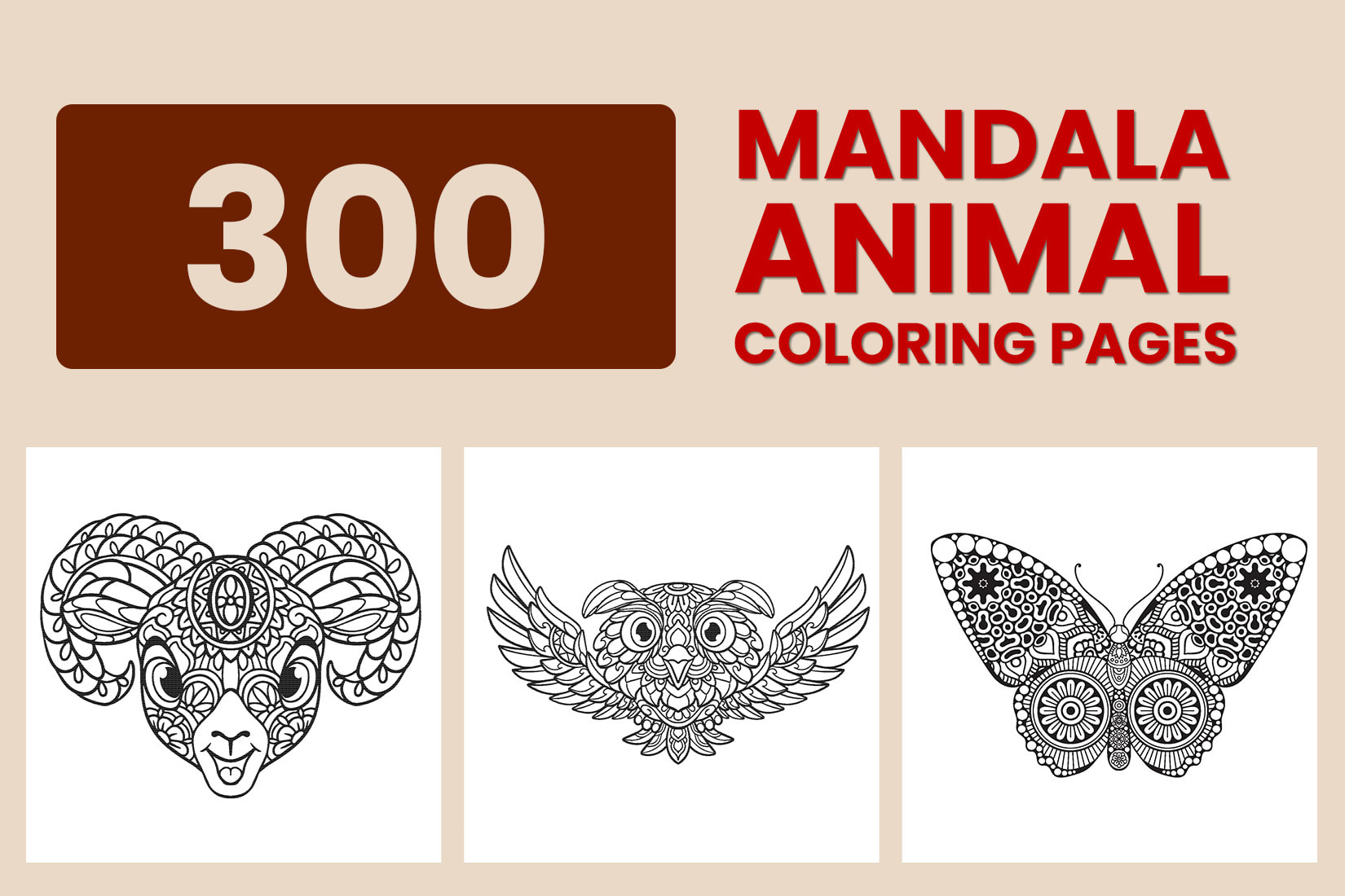 Design 300 animal mandala coloring pages for kids and adults by Vindyherath  | Fiverr