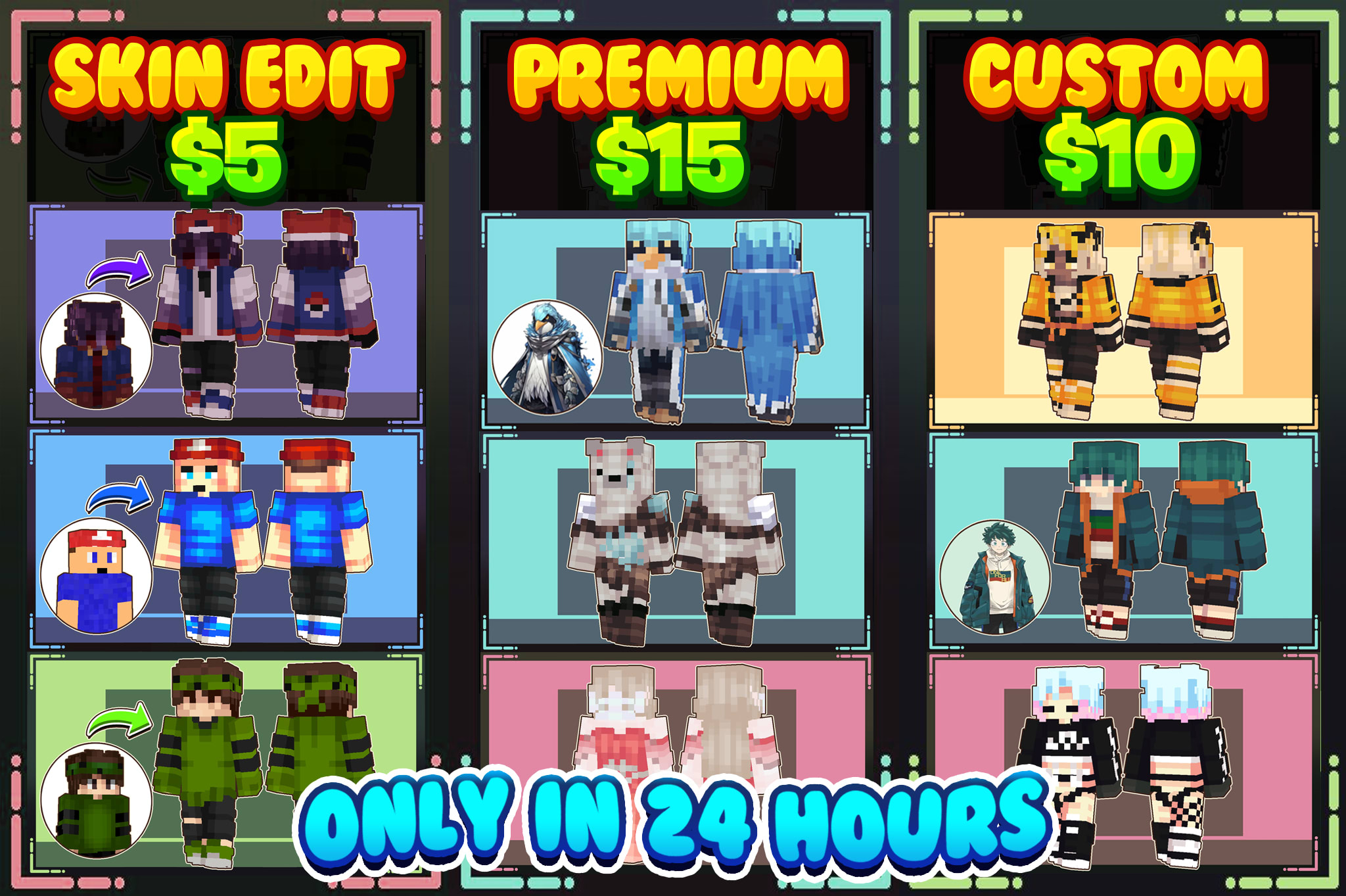 Make you the best custom minecraft skin for low price by Avethea