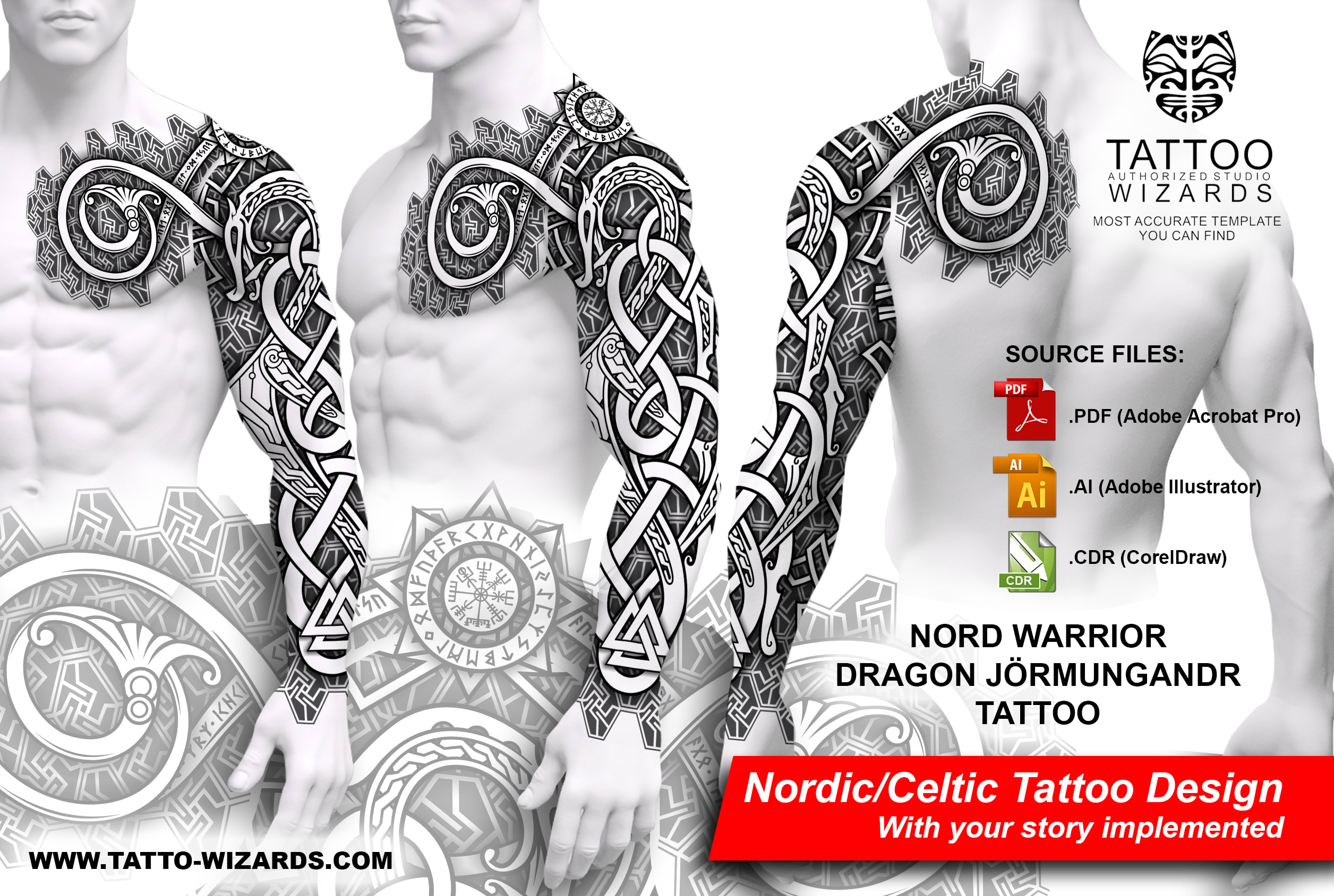 Create celtic, nordic, viking, runes tattoo vector stencil design by Tattoowizardsco