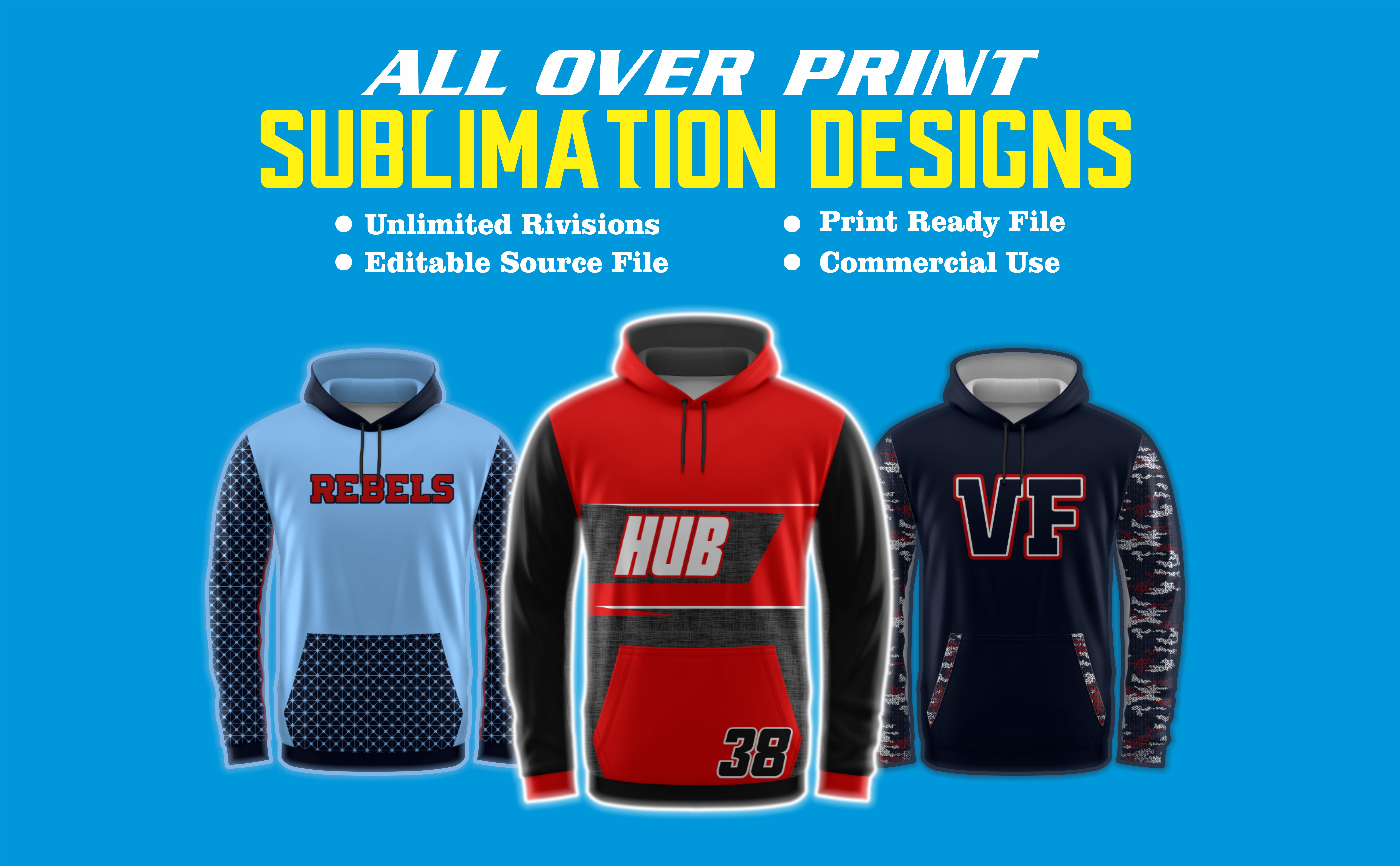 Do custom sublimation hoodie, sweatshirt, t shirt, streetwear and sports  jersey by Designhub9026