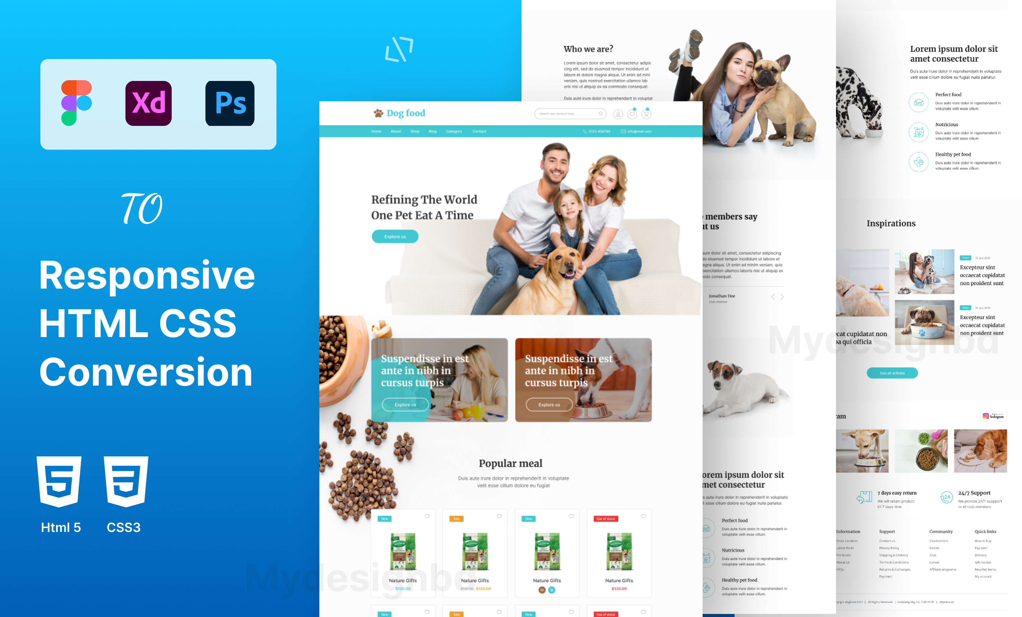 Convert figma, xd, or psd to html css responsive website by