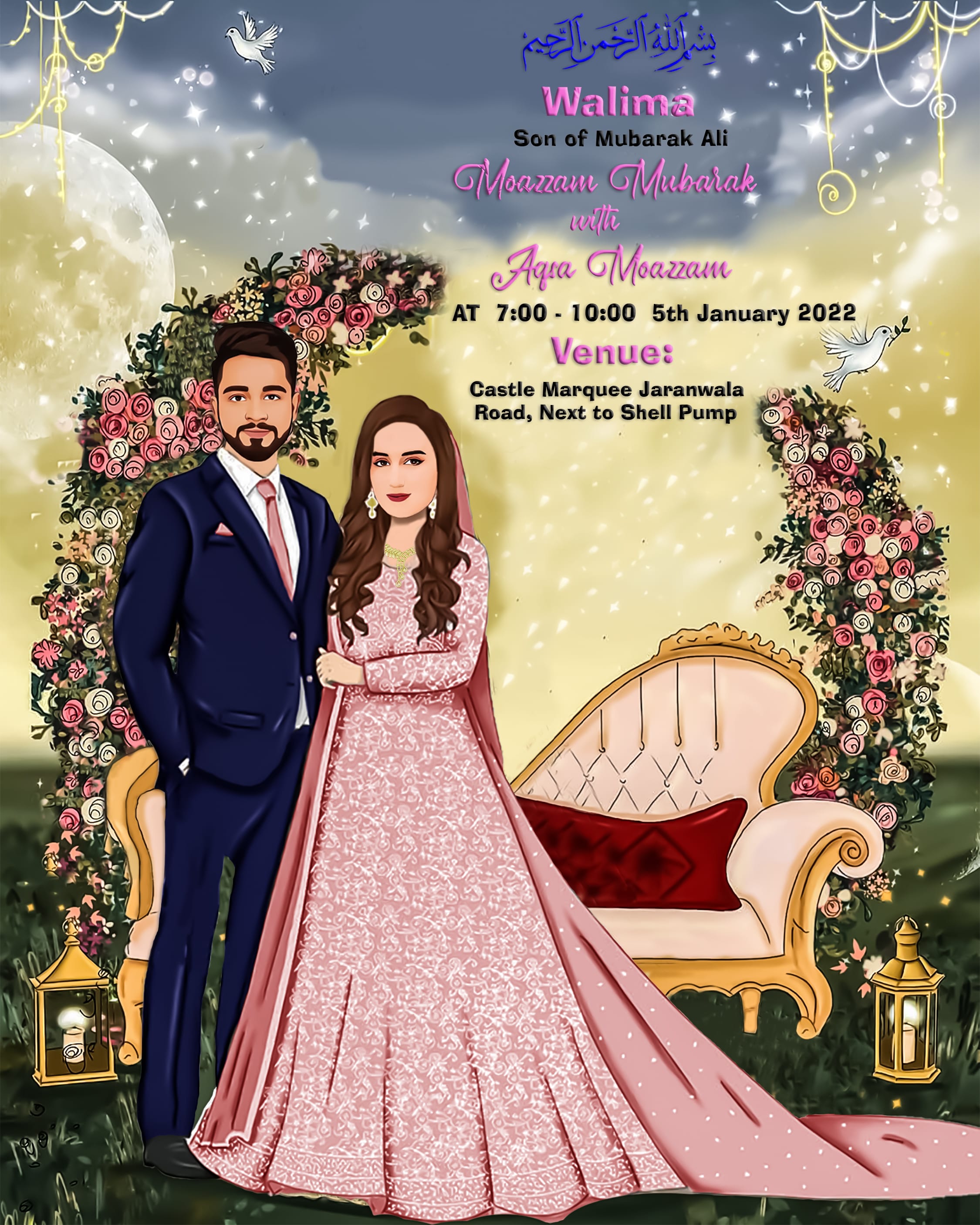 Do unique customized wedding card with couple cartoon by Itsrimihere |  Fiverr