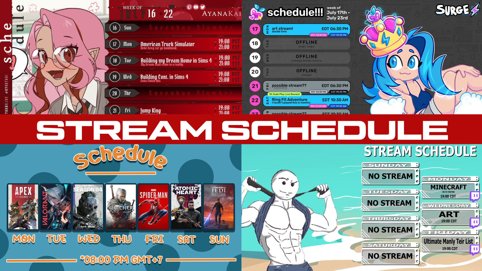 Design a custom stream schedule featuring all your requirements by  Joseph8590 | Fiverr