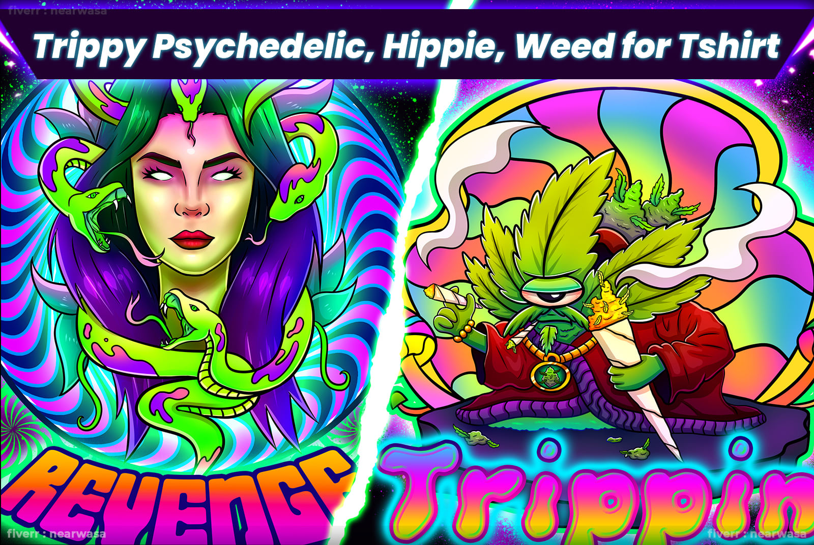 Do trippy psychedelic hippie weed for t shirt design by Nearwasa | Fiverr