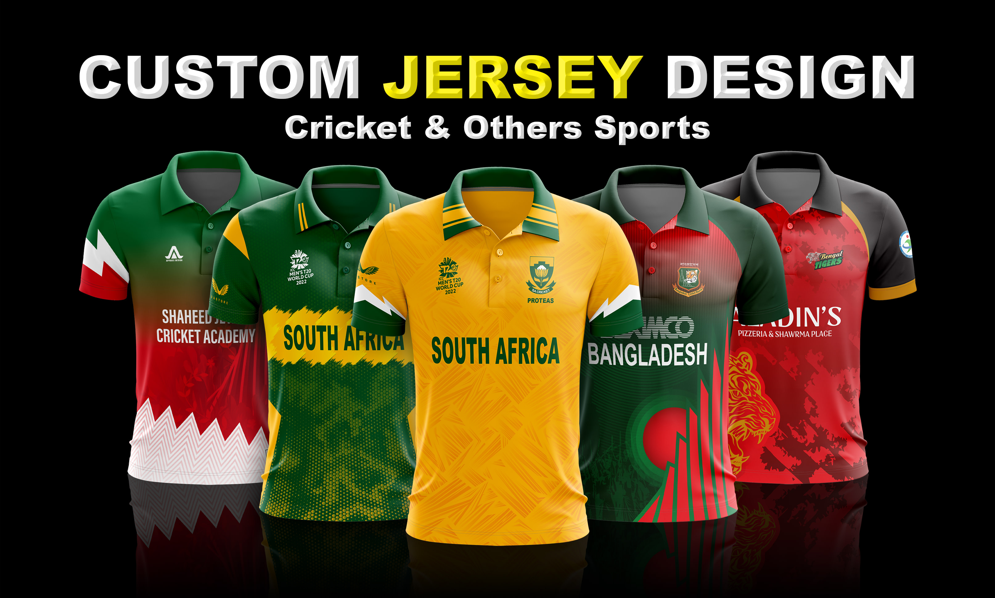 Yellow Black Customized Cricket Team Jersey Design