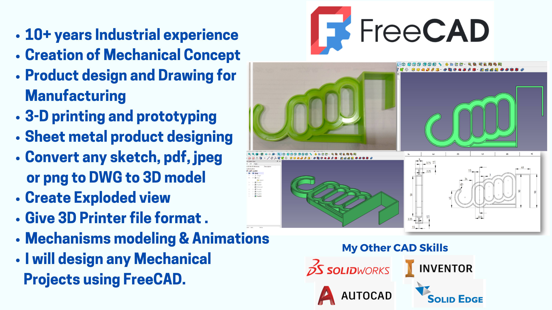 Do 3d models and 2d drawings using freecad by Amarpatel188 Fiverr