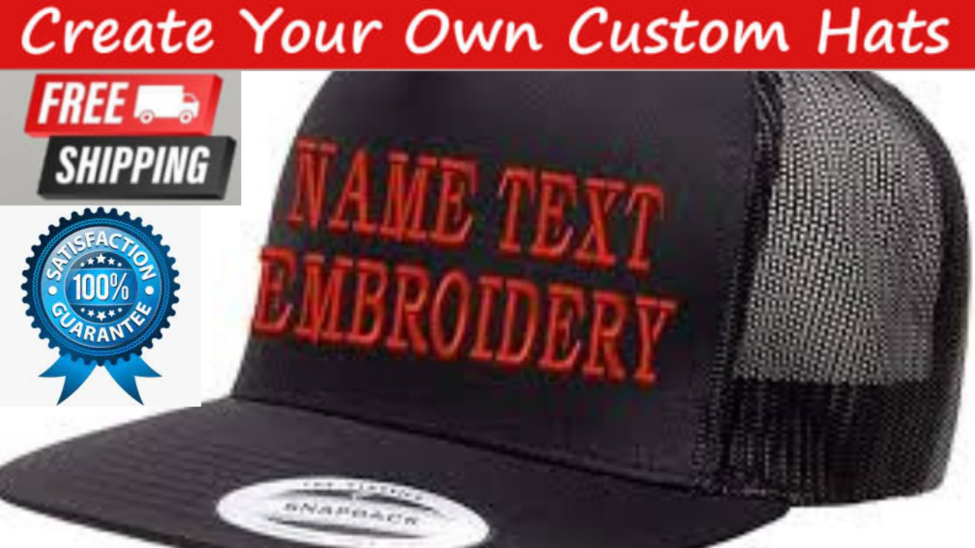 Custom embroidered hats designed, name 