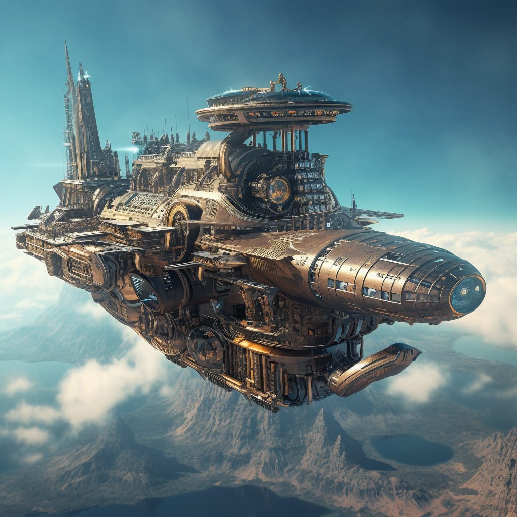 Paint a spaceship sci fi steampunk by Primarodinemeth Fiverr