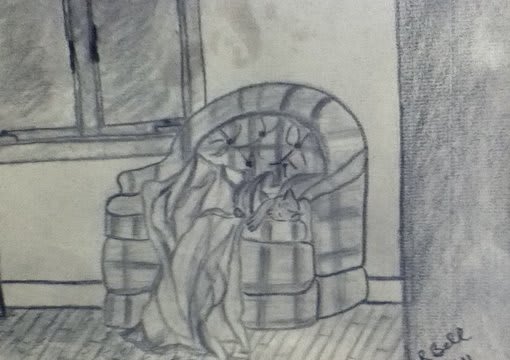Draw A Charcoal Pencil Or Colored Pencil Card Of A Pet A Scenery