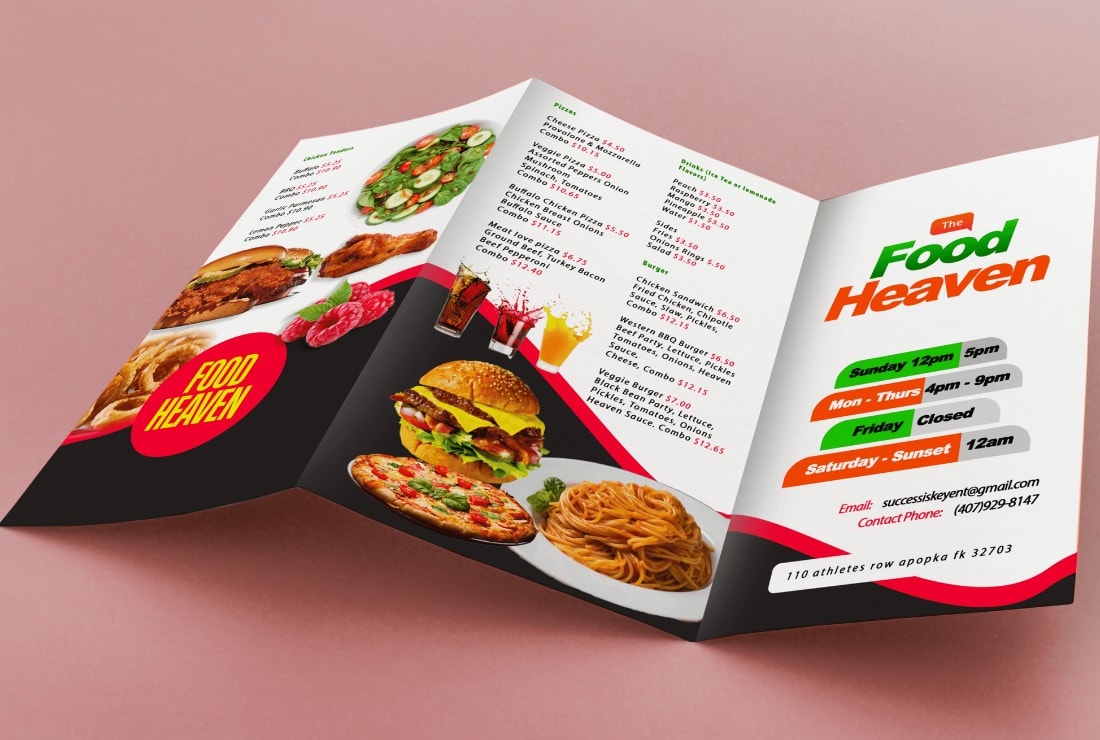 Create a delicious menu for your restaurant with free sample