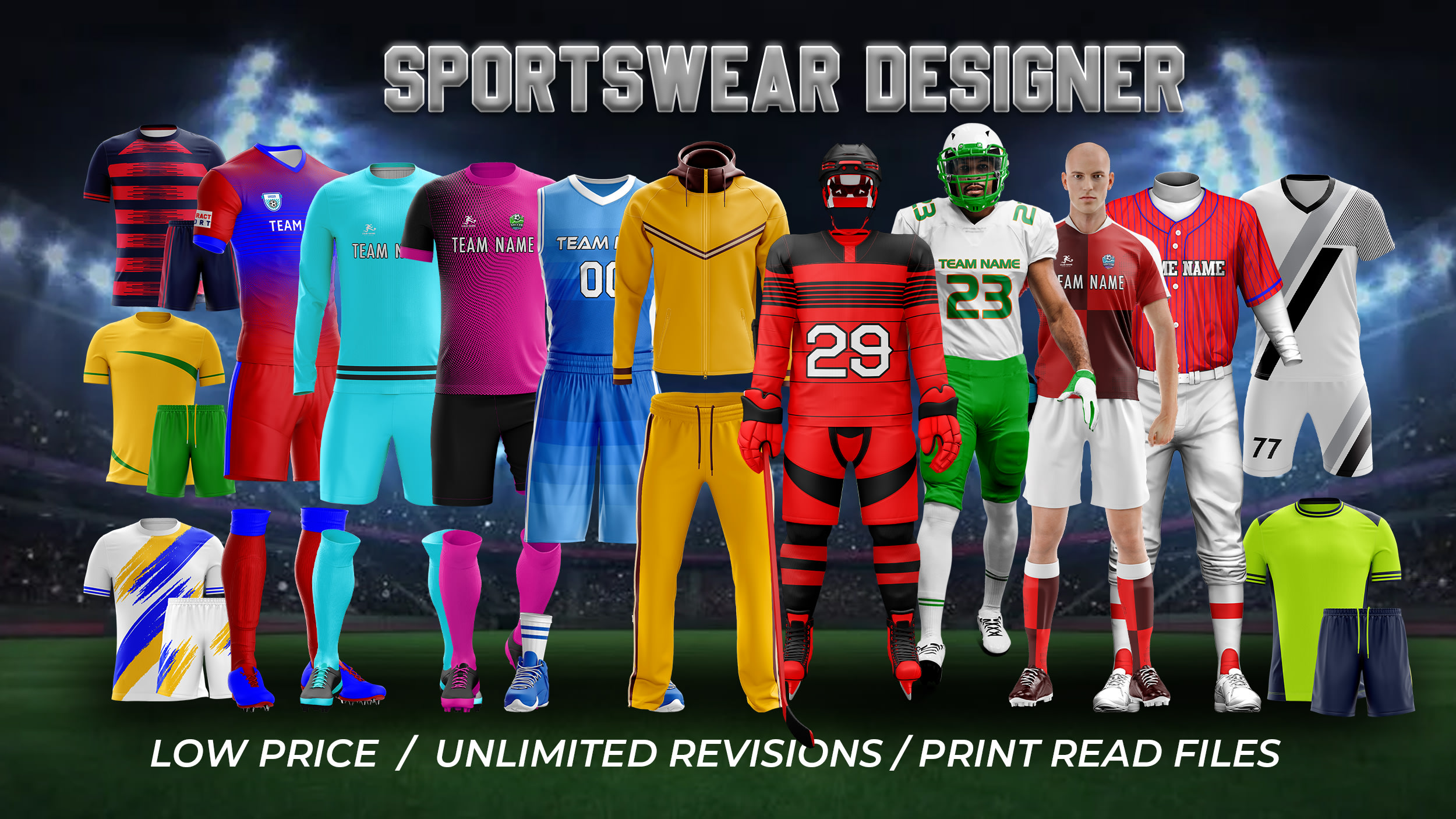 Design any custom sportswear uniform with 3d sports mockup by Aqualines